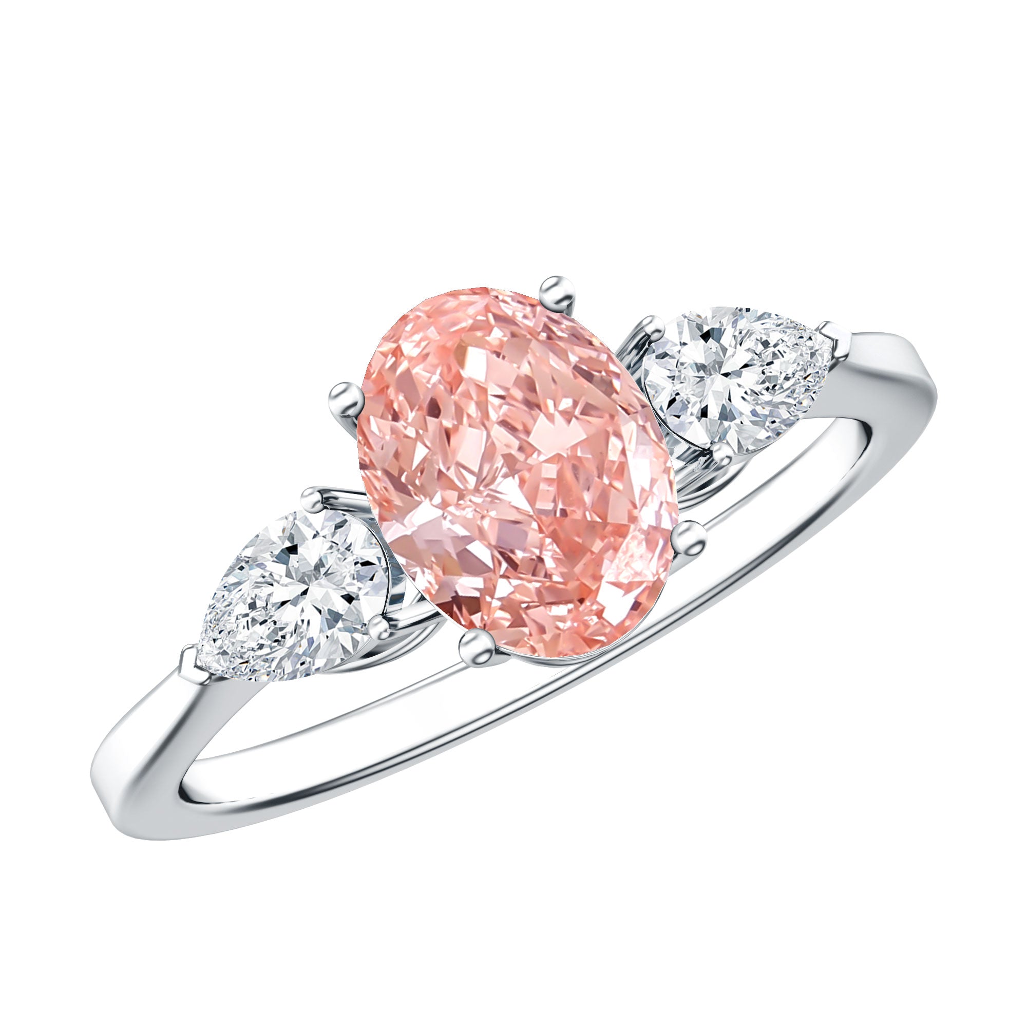 Rosec Jewels-1 Carat Lab Pink and White Diamond Three Stone Engagement Ring IGI Certified