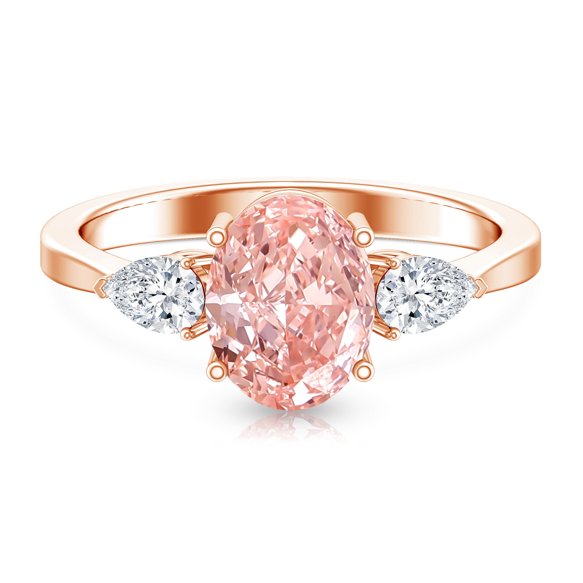 Rosec Jewels-IGI Certified Oval Cut Lab Grown Pink Diamond Three Stone Engagement Ring 2 Carat