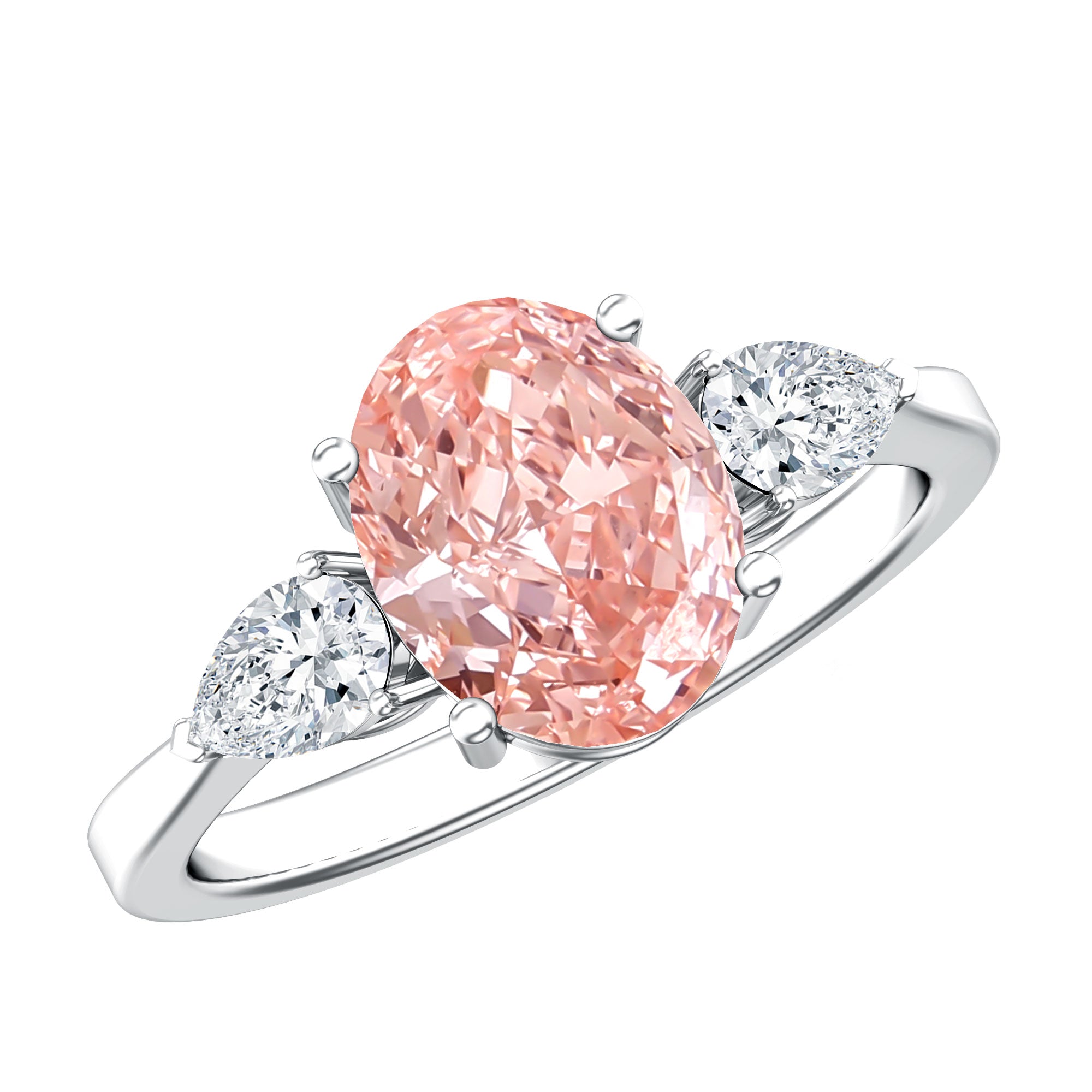 Rosec Jewels-IGI Certified Oval Cut Lab Grown Pink Diamond Three Stone Engagement Ring 2 Carat