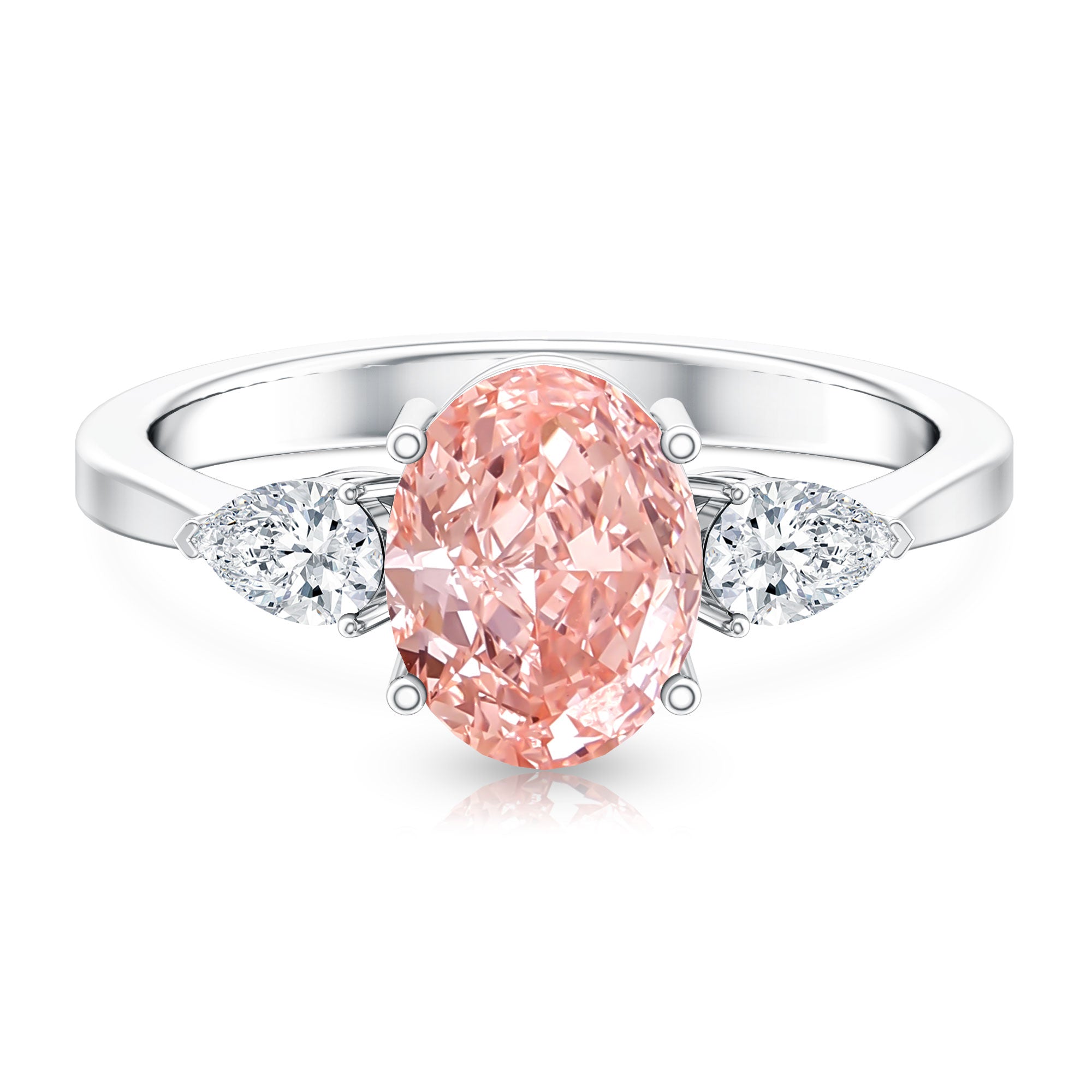 Rosec Jewels-IGI Certified Oval Cut Lab Grown Pink Diamond Three Stone Engagement Ring 2 Carat