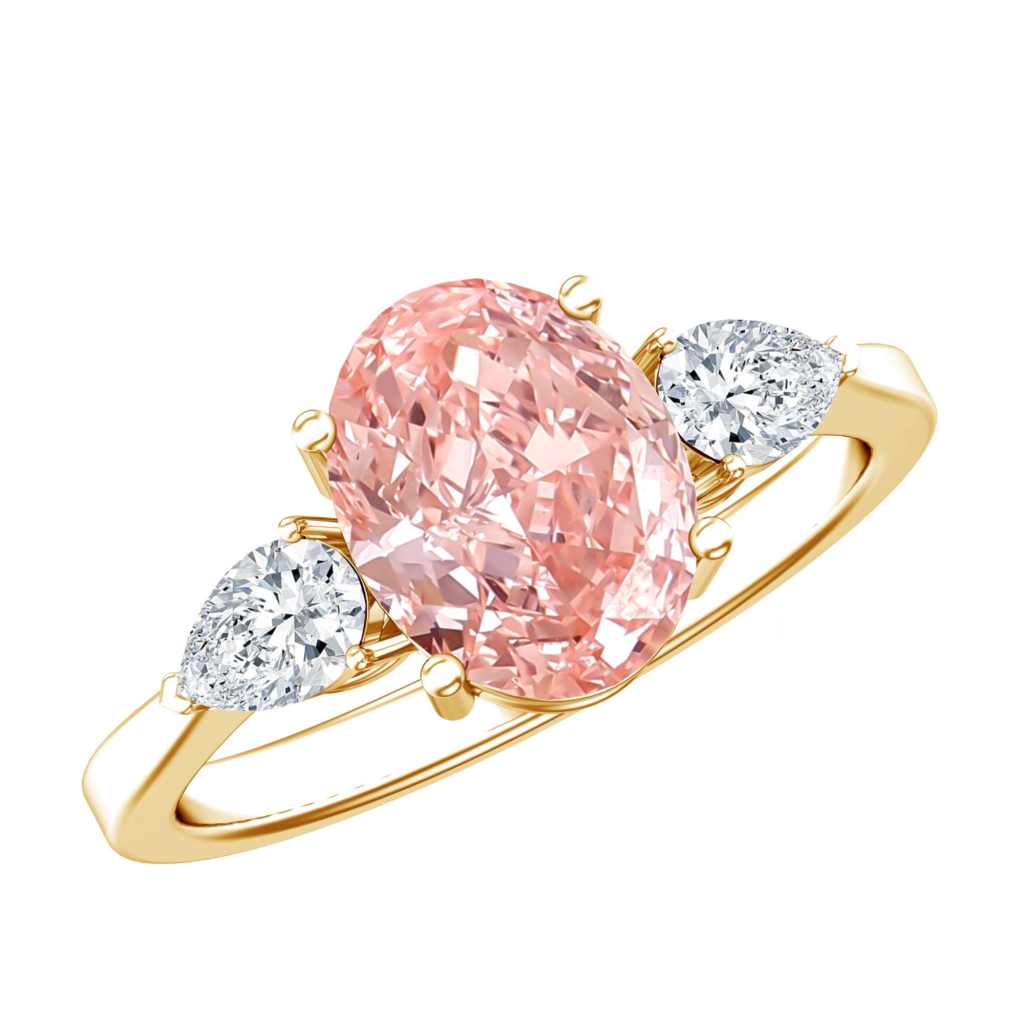 Rosec Jewels-IGI Certified Oval Cut Lab Grown Pink Diamond Three Stone Engagement Ring 2 Carat