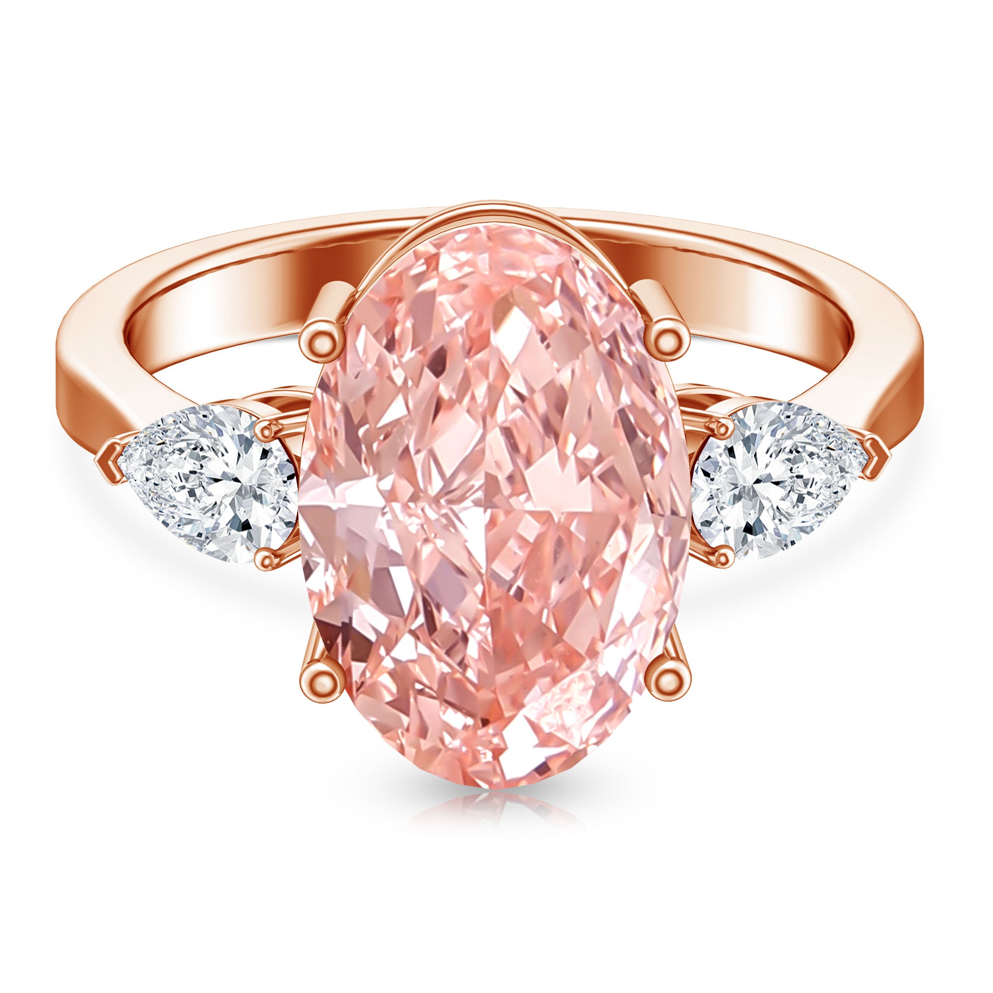 Rosec Jewels-4 Carat Lab Grown Oval Pink Diamond 3 Stone Engagement Ring with IGI Certificate