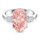 Rosec Jewels-4 Carat Lab Grown Oval Pink Diamond 3 Stone Engagement Ring with IGI Certificate