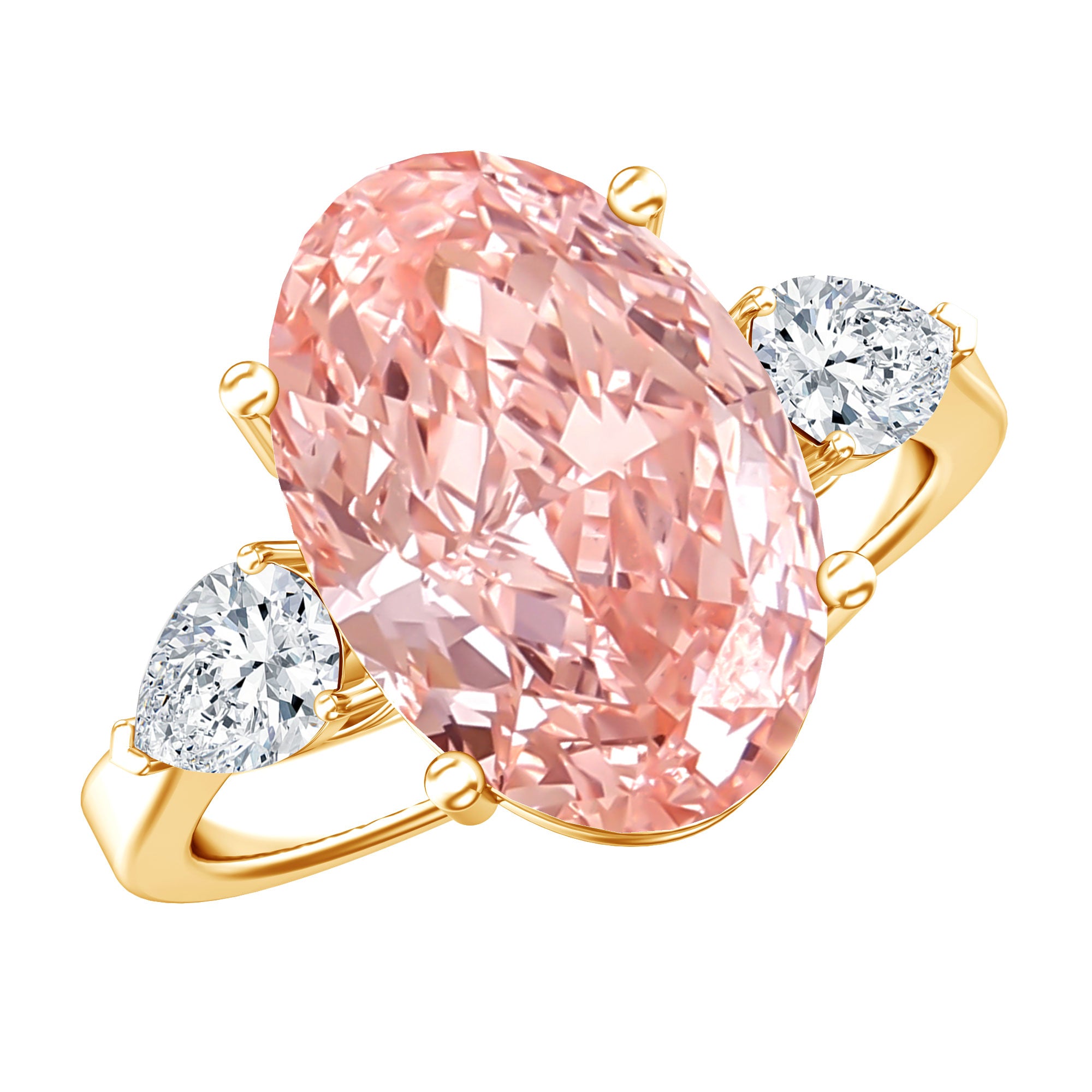 Rosec Jewels-4 Carat Lab Grown Oval Pink Diamond 3 Stone Engagement Ring with IGI Certificate