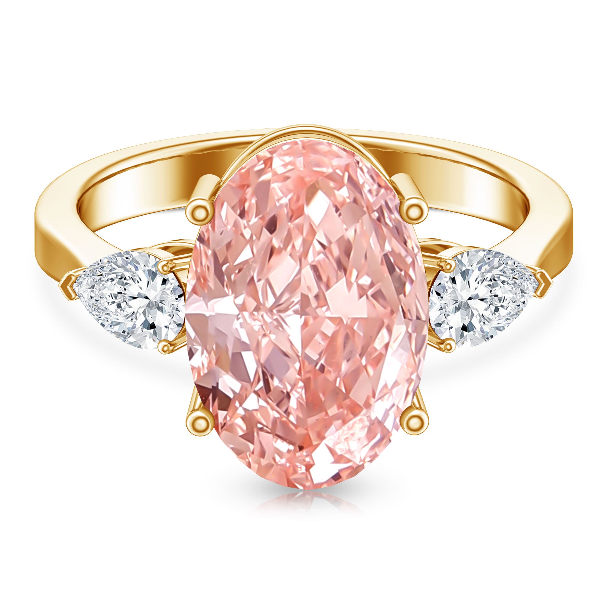 Rosec Jewels-4 Carat Lab Grown Oval Pink Diamond 3 Stone Engagement Ring with IGI Certificate