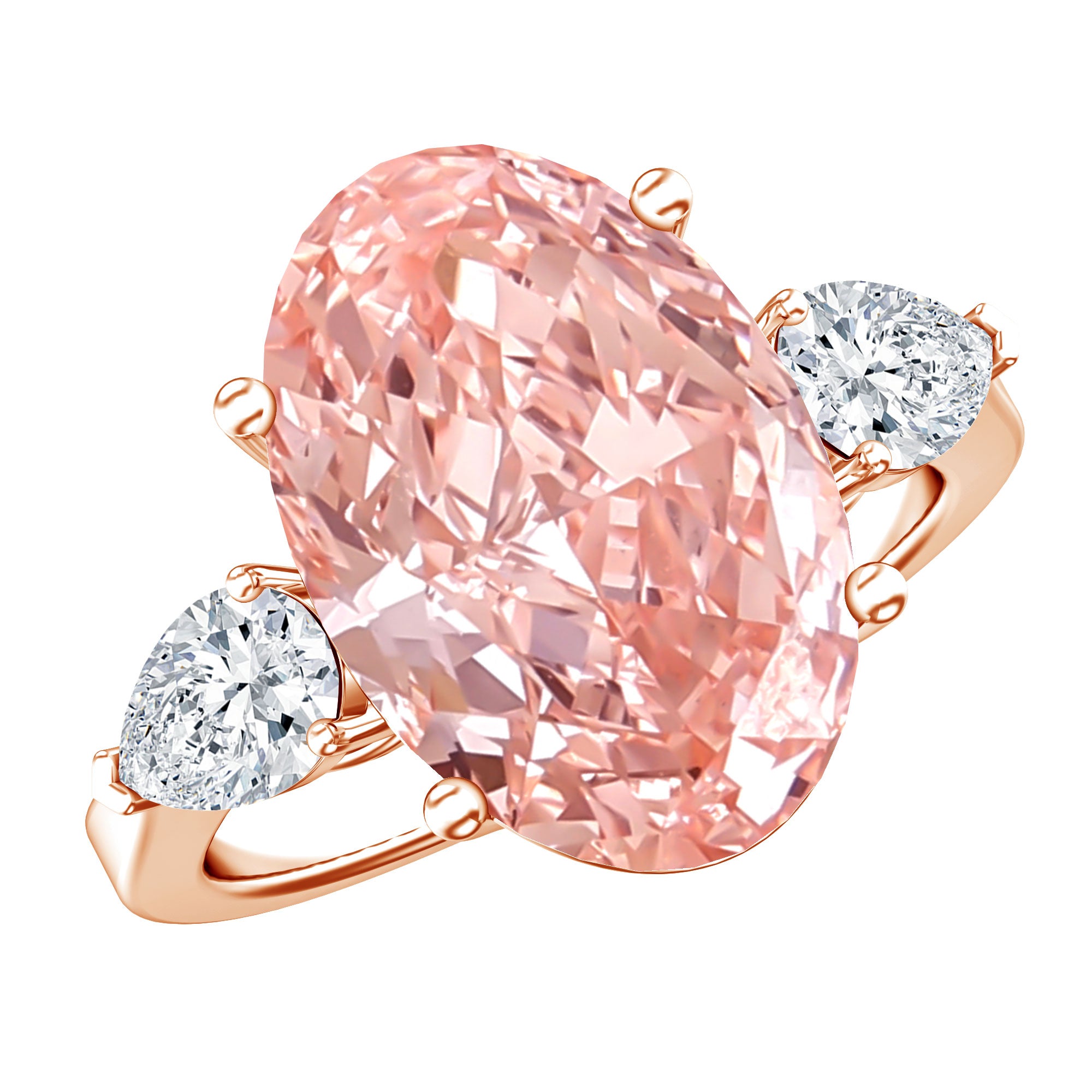 Rosec Jewels-5 Carat Lab Created Oval Pink Diamond Statement Engagement Ring with IGI Certificate