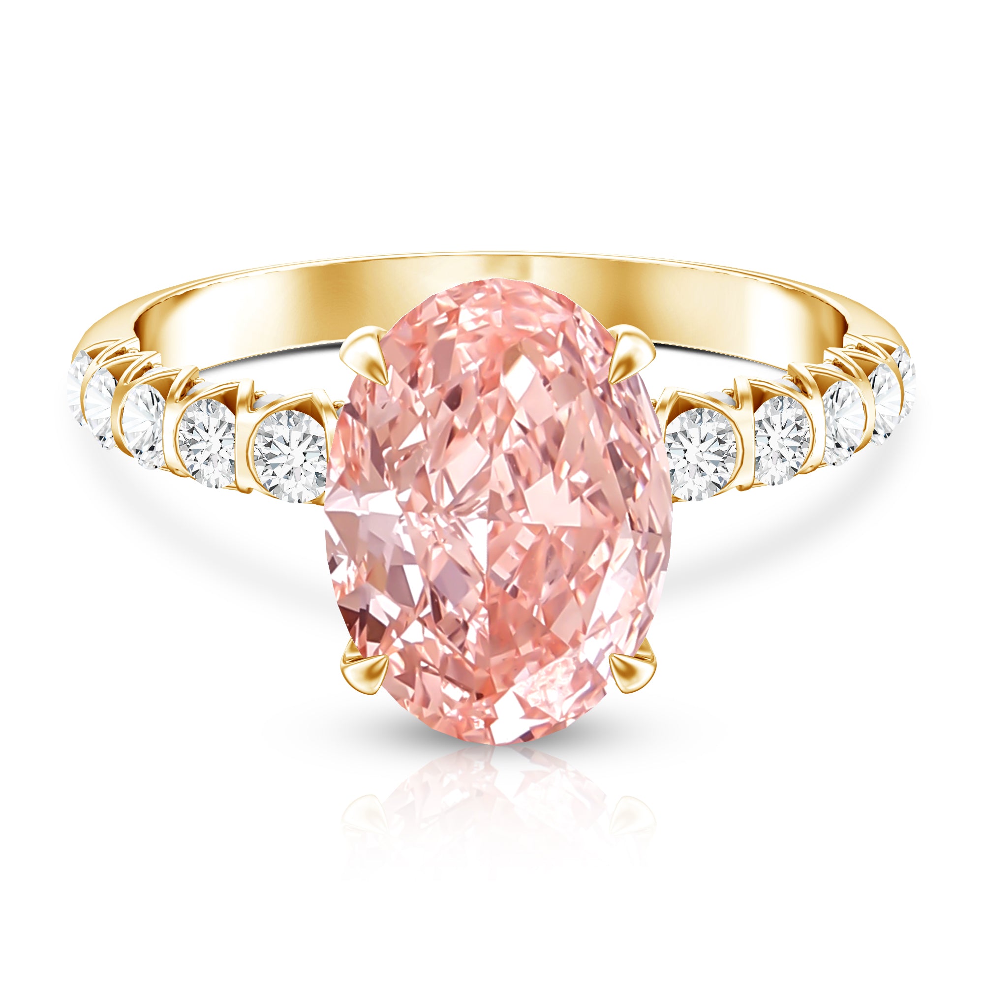 Rosec Jewels-IGI Certified 3 Carat Lab Grown Oval Pink Diamond Engagement Ring with Side Stones