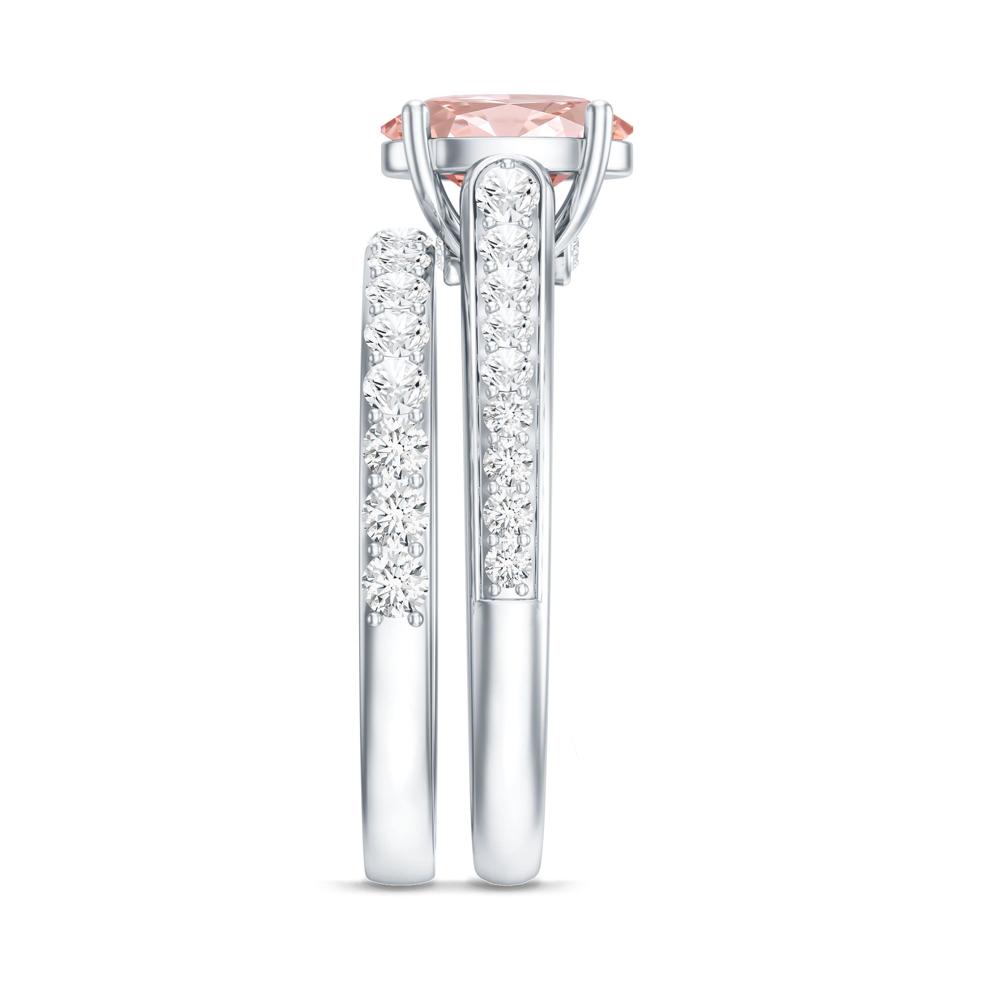 Rosec Jewels-1 Carat Oval Shaped Lab Grown Pink and White Diamond Wedding Ring Set IGI Certified