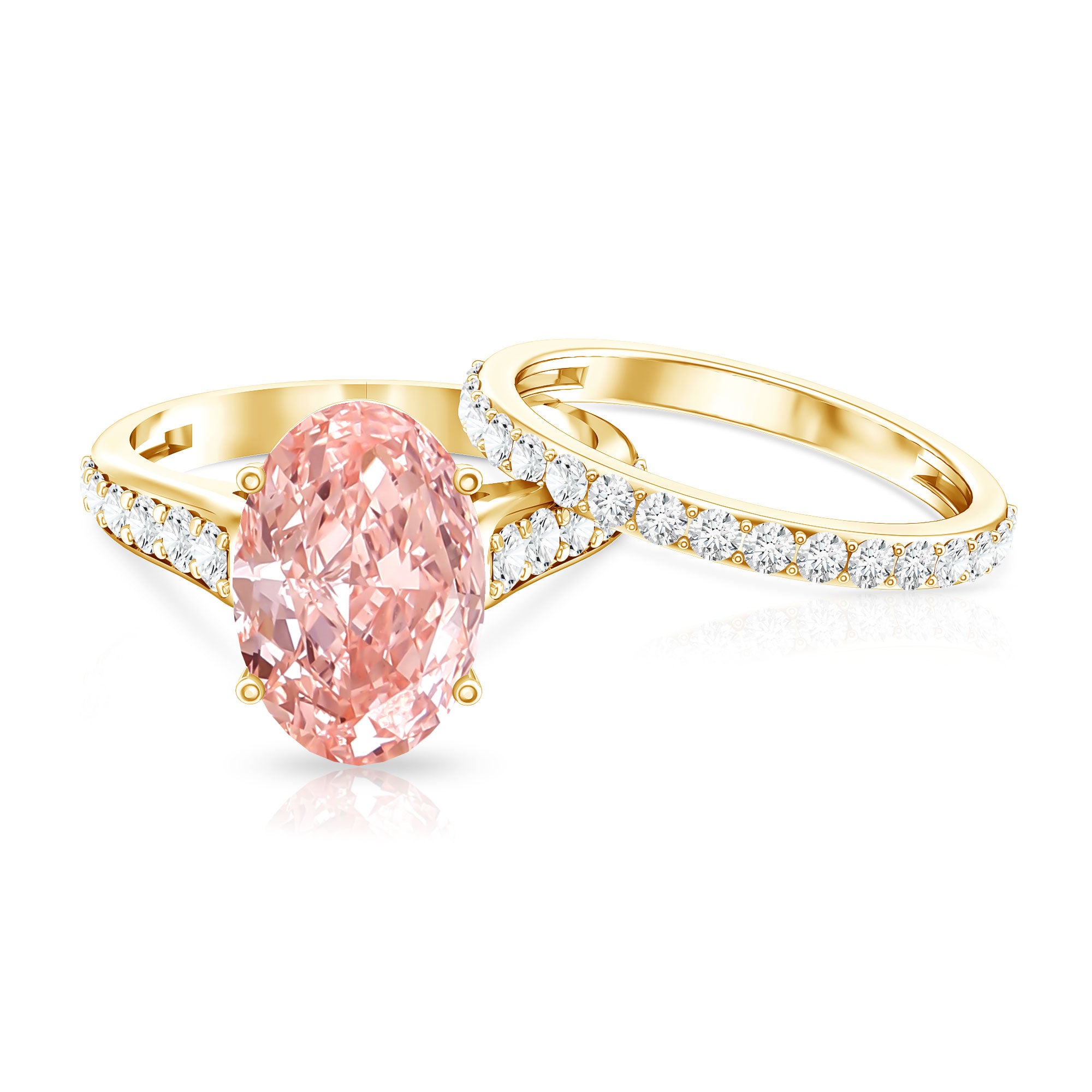 Rosec Jewels-5 Carat IGI Certified Lab Grown Pink Diamond Oval Engagement Ring Set