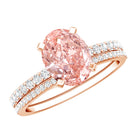 Rosec Jewels-Oval Shaped 2 Carat Lab Grown Pink Diamond Solitaire Bridal Ring Set with IGI Certificate