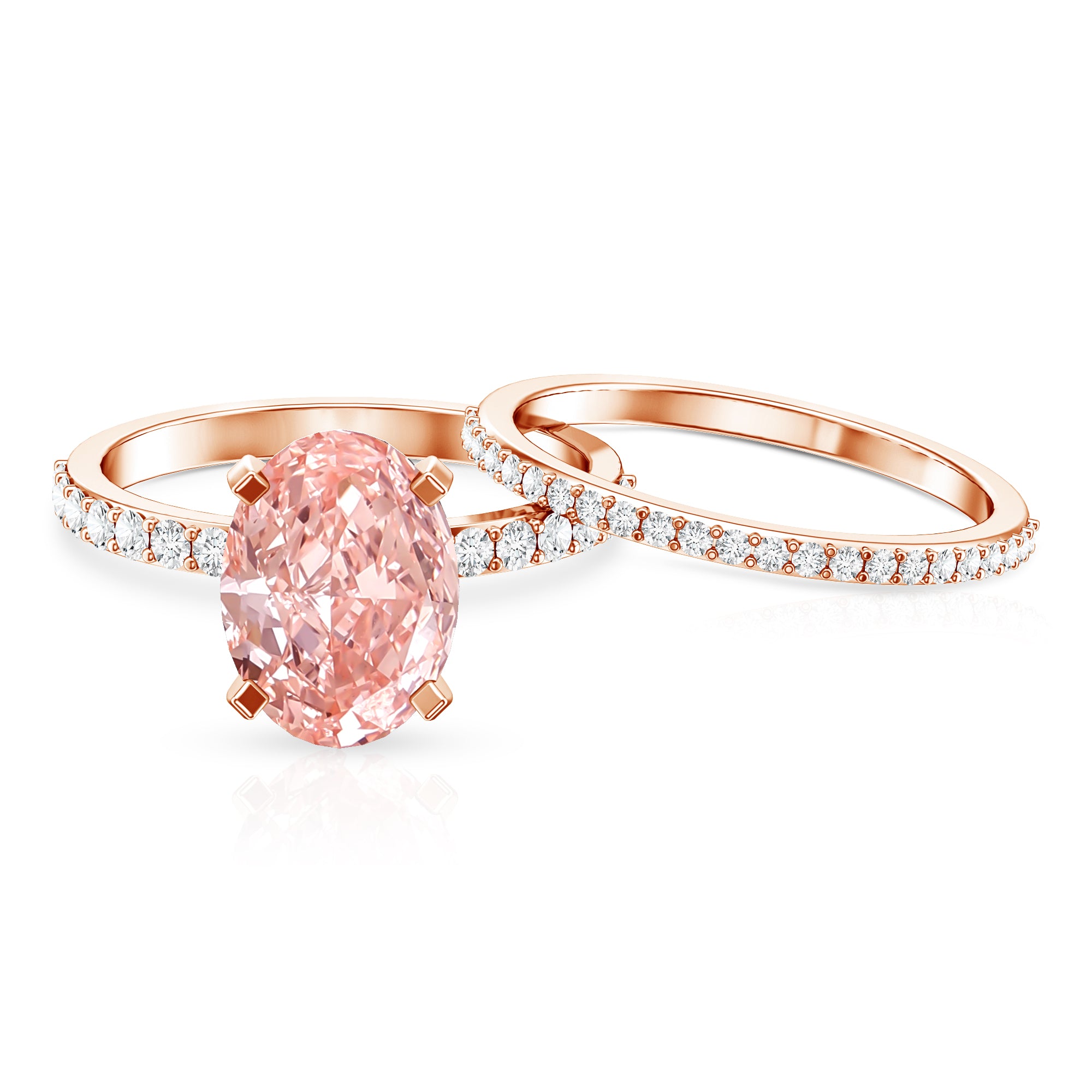 3 Carat Lab Grown Pink Diamond Oval Shape Wedding Ring Set IGI Certified Fancy Pink - VS1 - Rosec Jewels