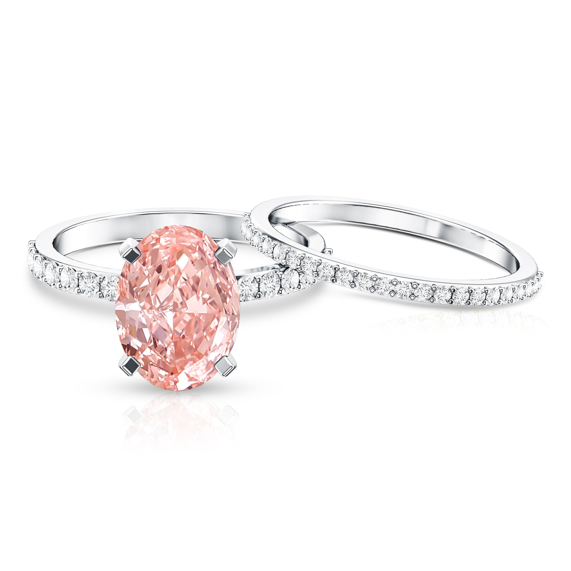 3 Carat Lab Grown Pink Diamond Oval Shape Wedding Ring Set IGI Certified Fancy Pink - VS1 - Rosec Jewels