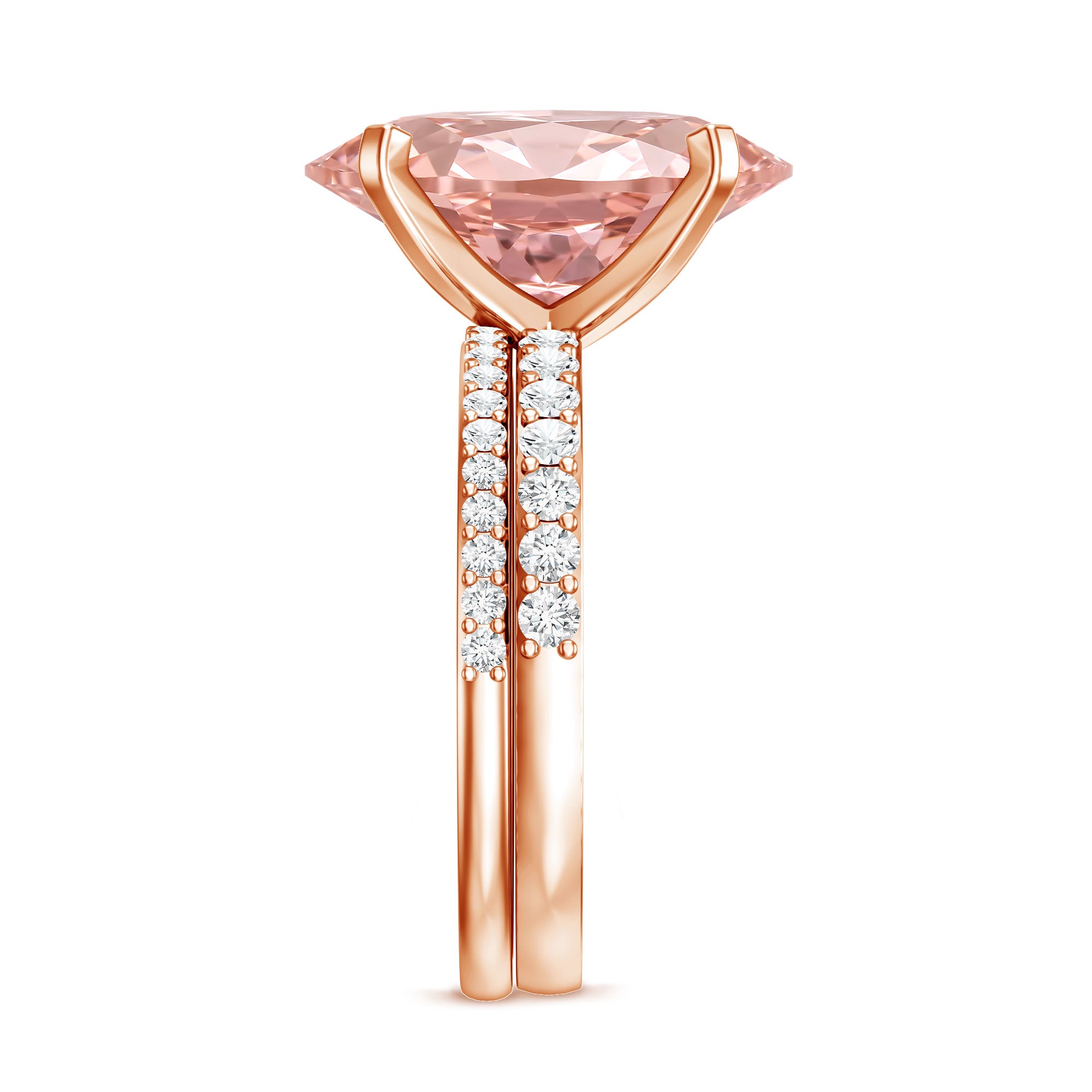 4 Carat Elongated Oval Shape Lab Pink Diamond Solitaire Bridal Ring Set IGI Certified Fancy Pink - VS1 - Rosec Jewels