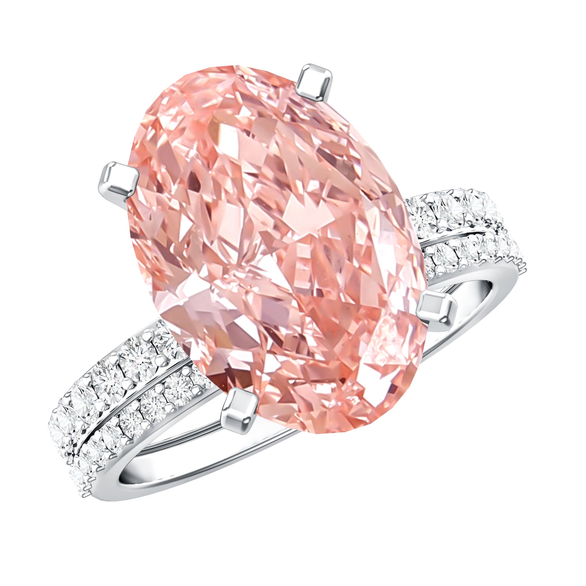 4 Carat Elongated Oval Shape Lab Pink Diamond Solitaire Bridal Ring Set IGI Certified Fancy Pink - VS1 - Rosec Jewels