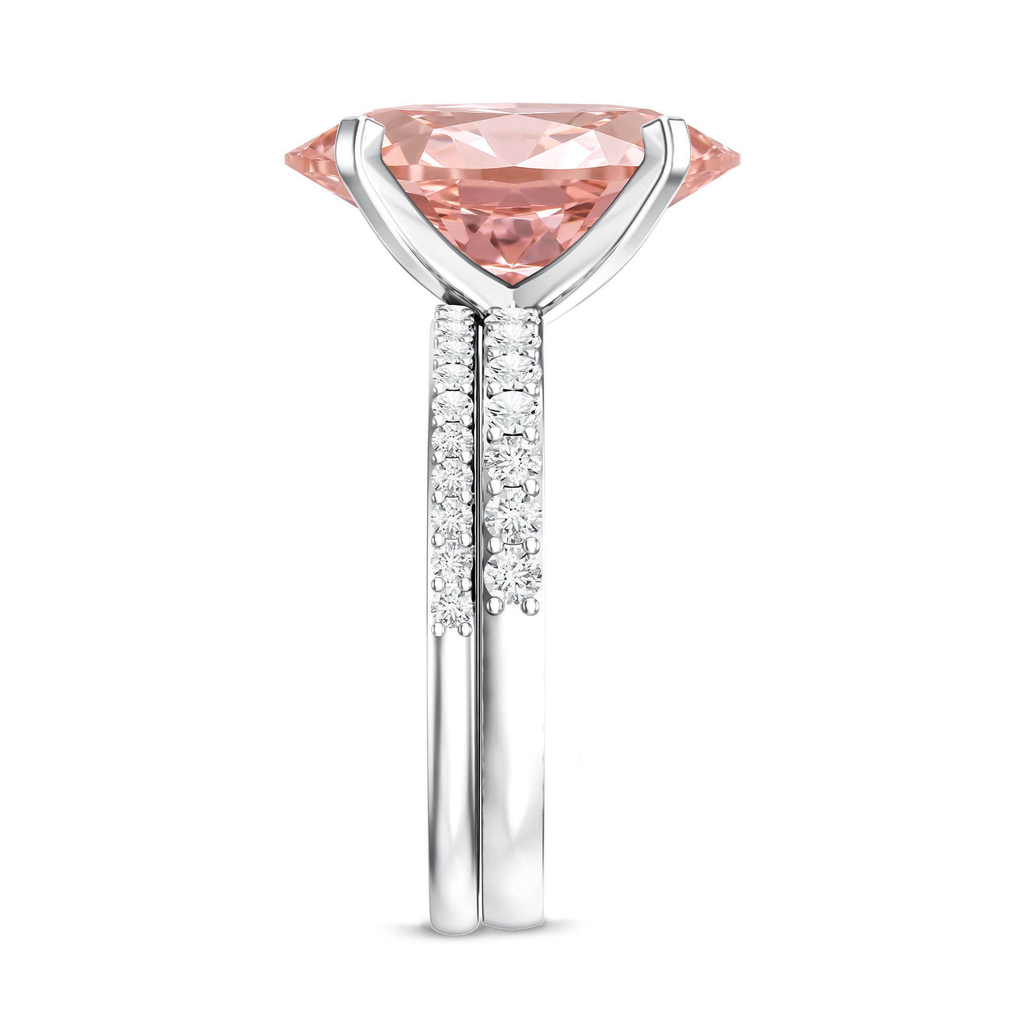4 Carat Elongated Oval Shape Lab Pink Diamond Solitaire Bridal Ring Set IGI Certified Fancy Pink - VS1 - Rosec Jewels