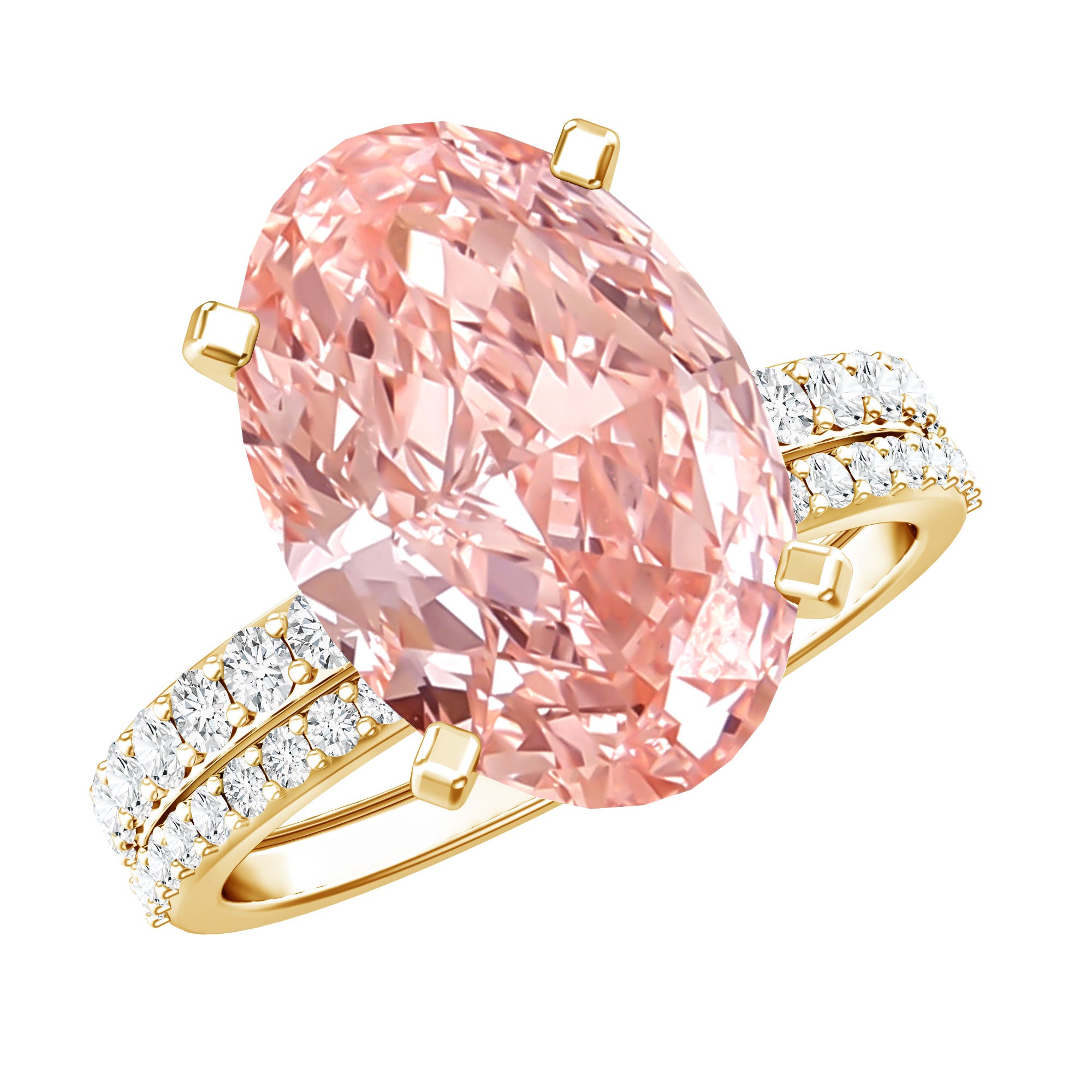 4 Carat Elongated Oval Shape Lab Pink Diamond Solitaire Bridal Ring Set IGI Certified Fancy Pink - VS1 - Rosec Jewels