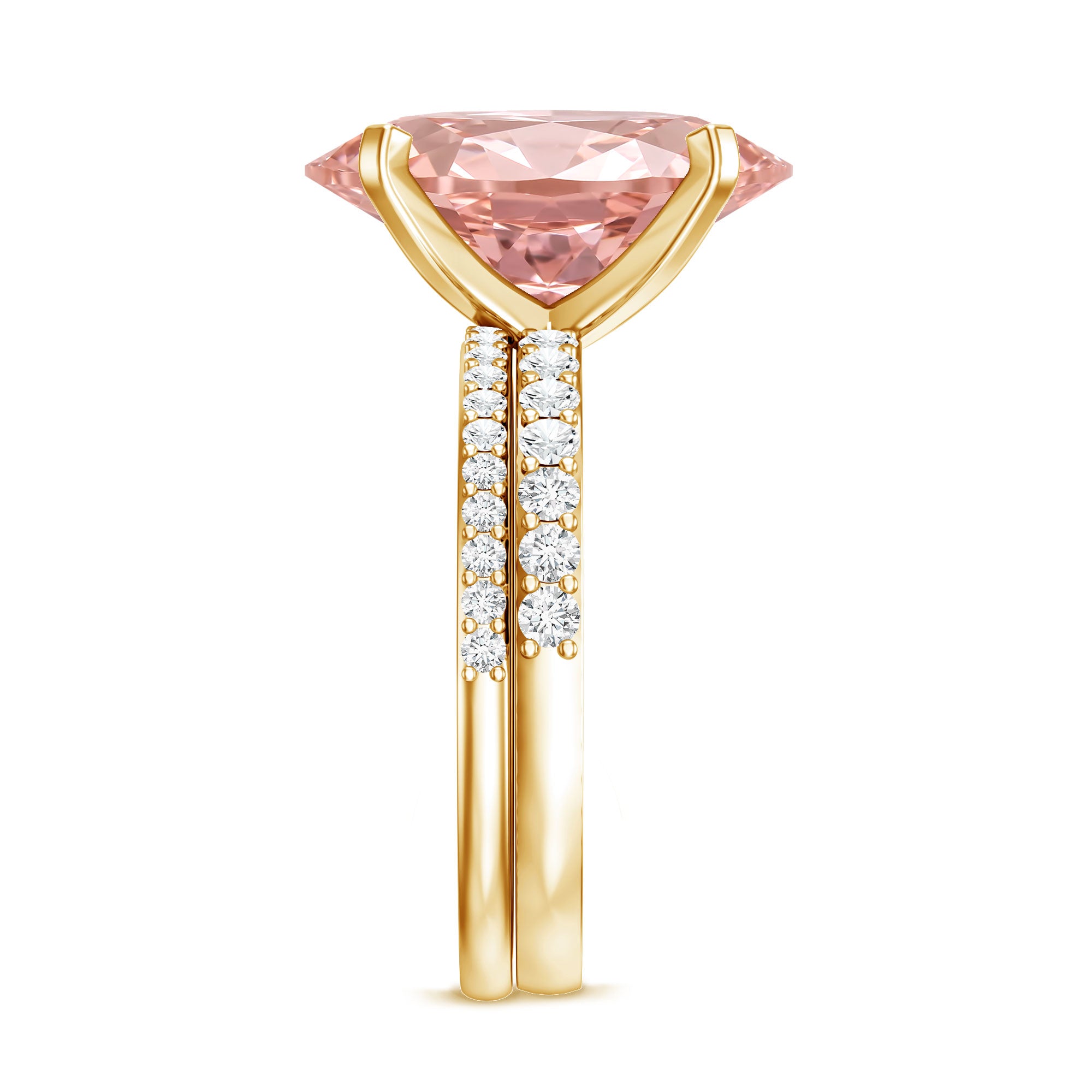 4 Carat Elongated Oval Shape Lab Pink Diamond Solitaire Bridal Ring Set IGI Certified Fancy Pink - VS1 - Rosec Jewels