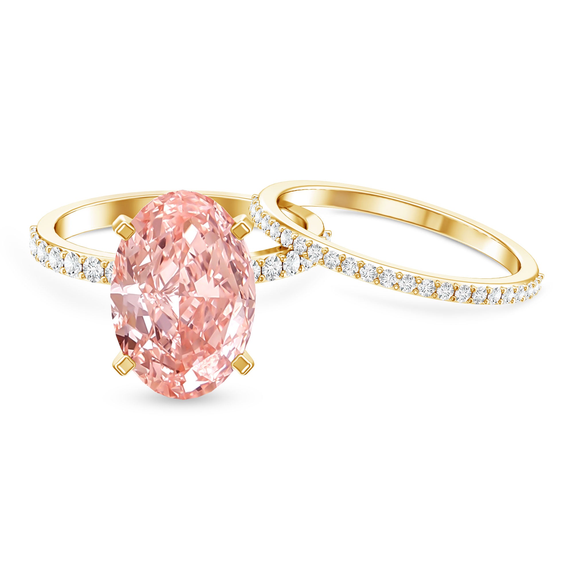 4 Carat Elongated Oval Shape Lab Pink Diamond Solitaire Bridal Ring Set IGI Certified Fancy Pink - VS1 - Rosec Jewels