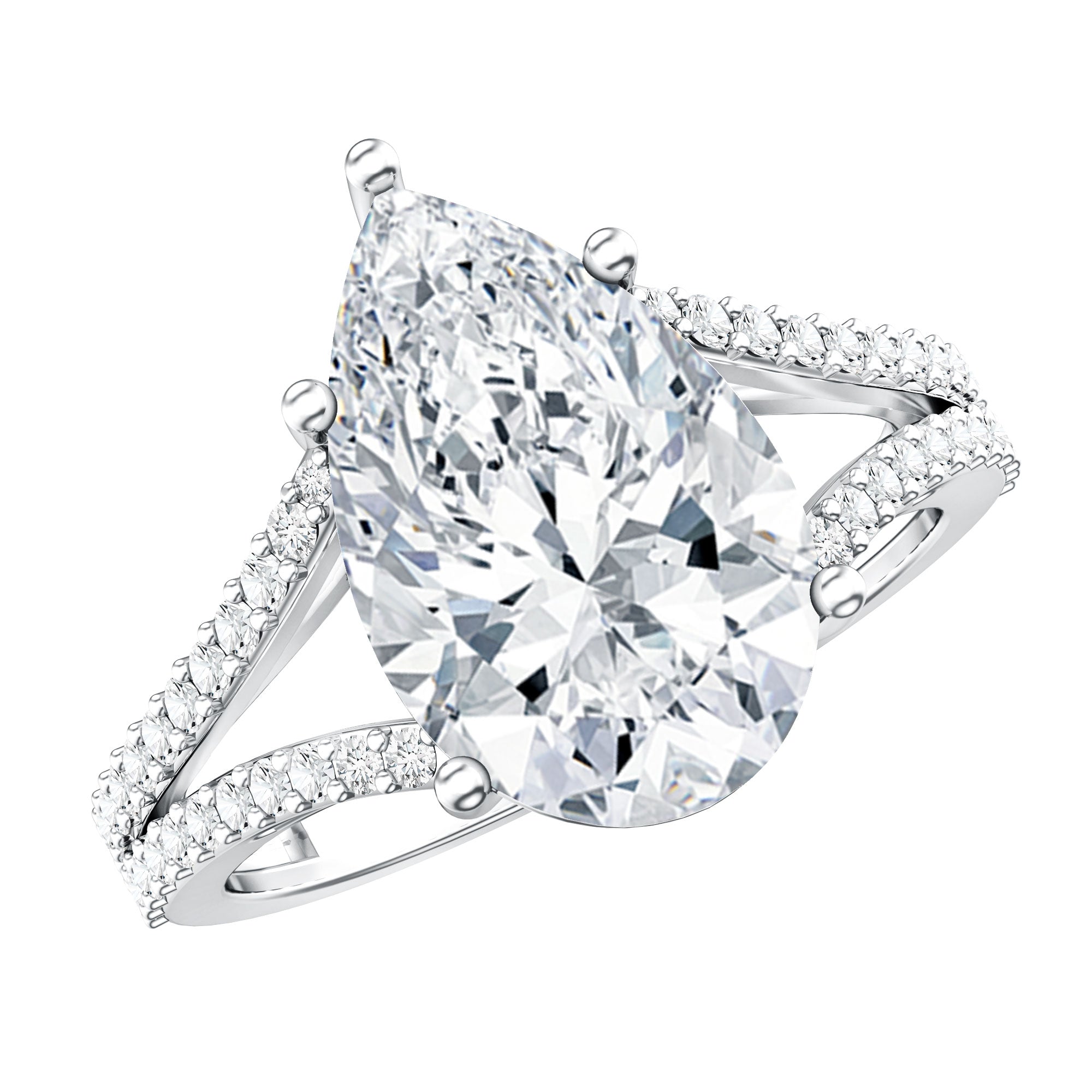 Rosec Jewels-Pear Shaped Lab Grown 4 Carat Diamond Split Shank Engagement Ring IGI Certified