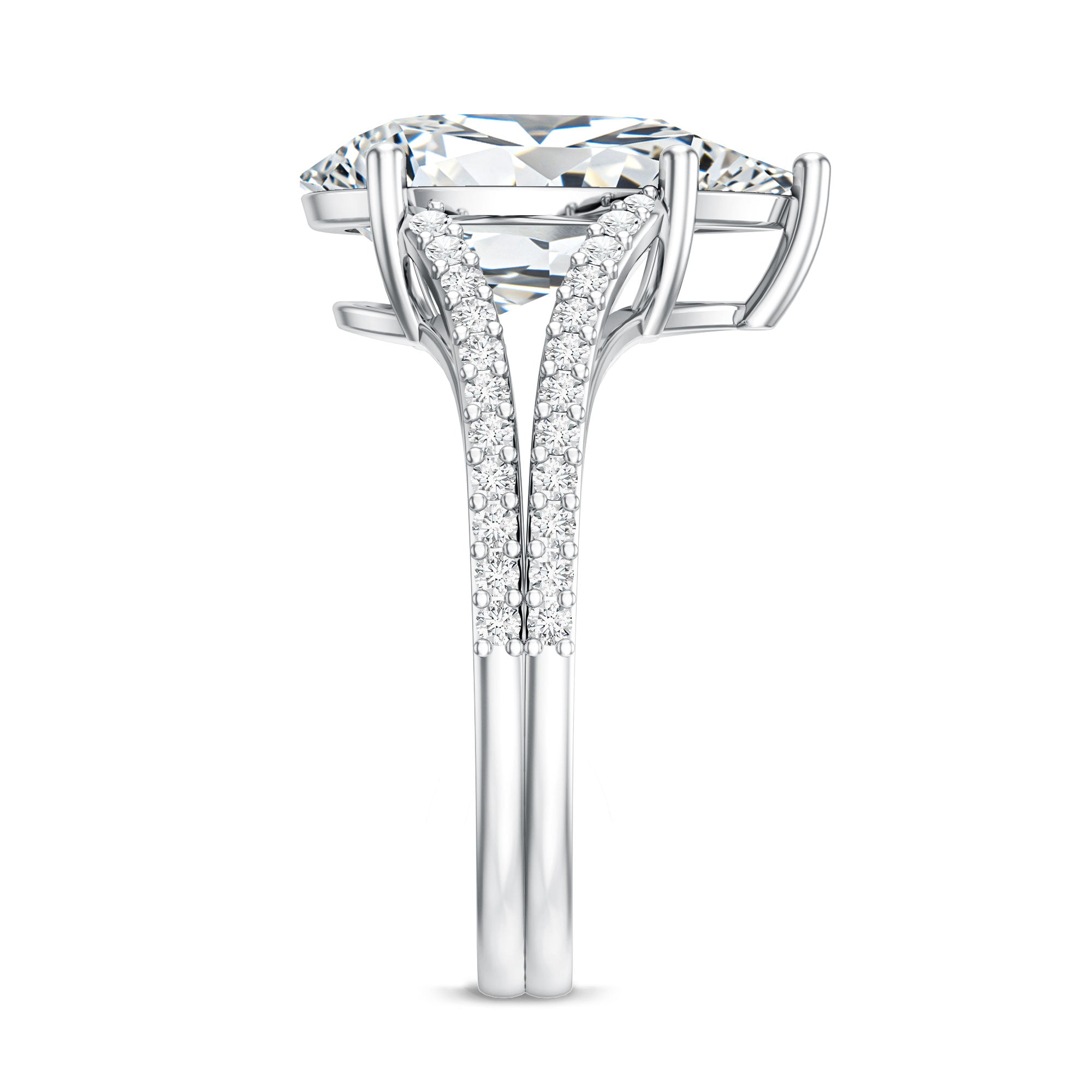 Rosec Jewels-Pear Shaped Lab Grown 4 Carat Diamond Split Shank Engagement Ring IGI Certified