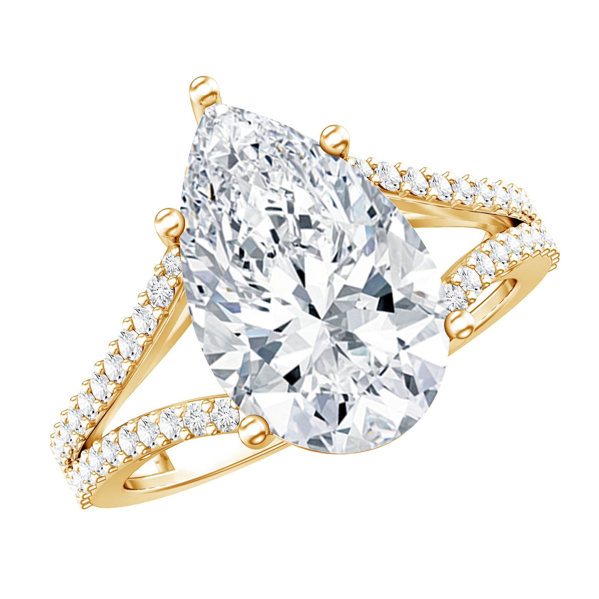 Rosec Jewels-Pear Shaped Lab Grown 4 Carat Diamond Split Shank Engagement Ring IGI Certified
