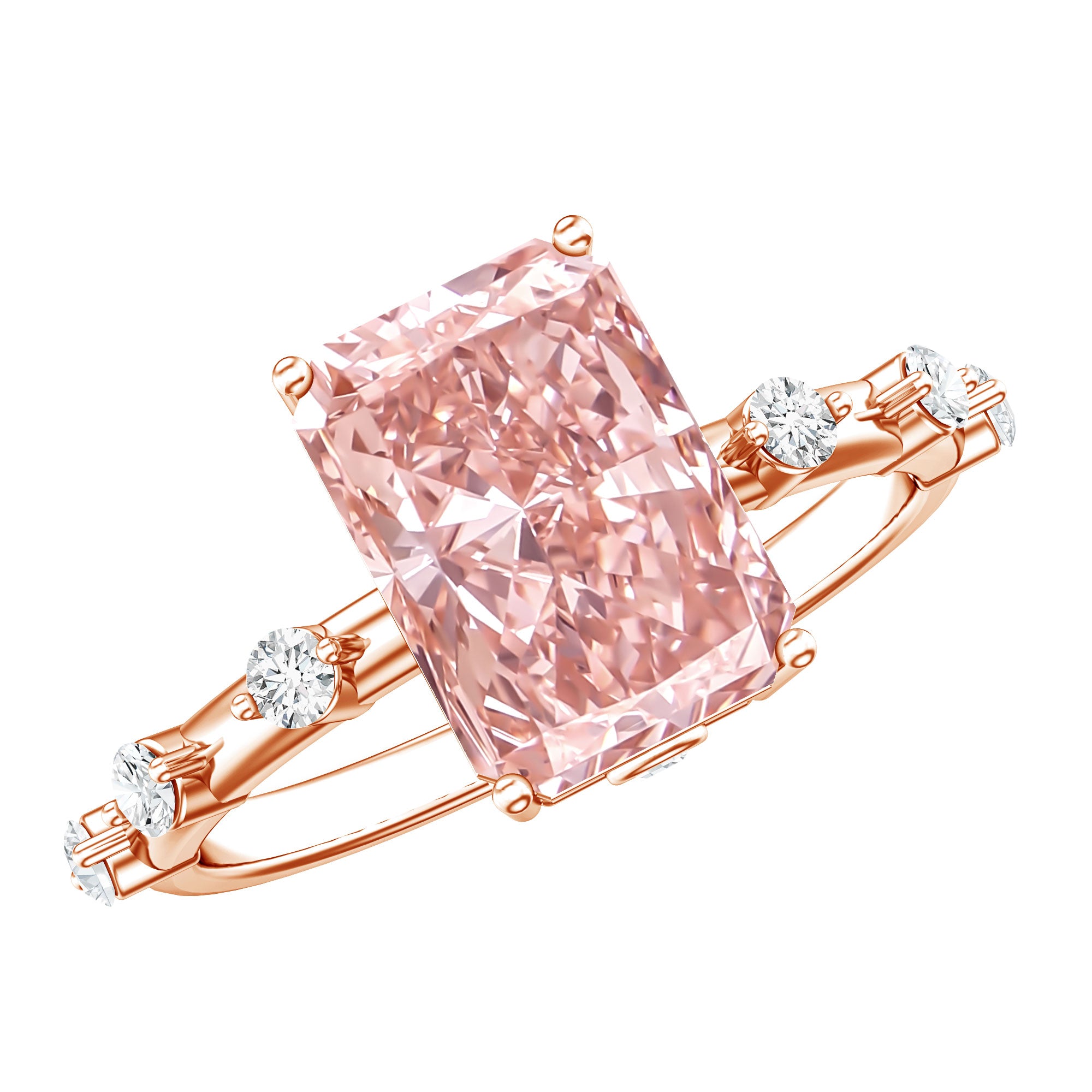 Rosec Jewels-IGI Certified 3 Carat Lab Pink Diamond Radiant Cut Engagement Ring with Spaced Accent