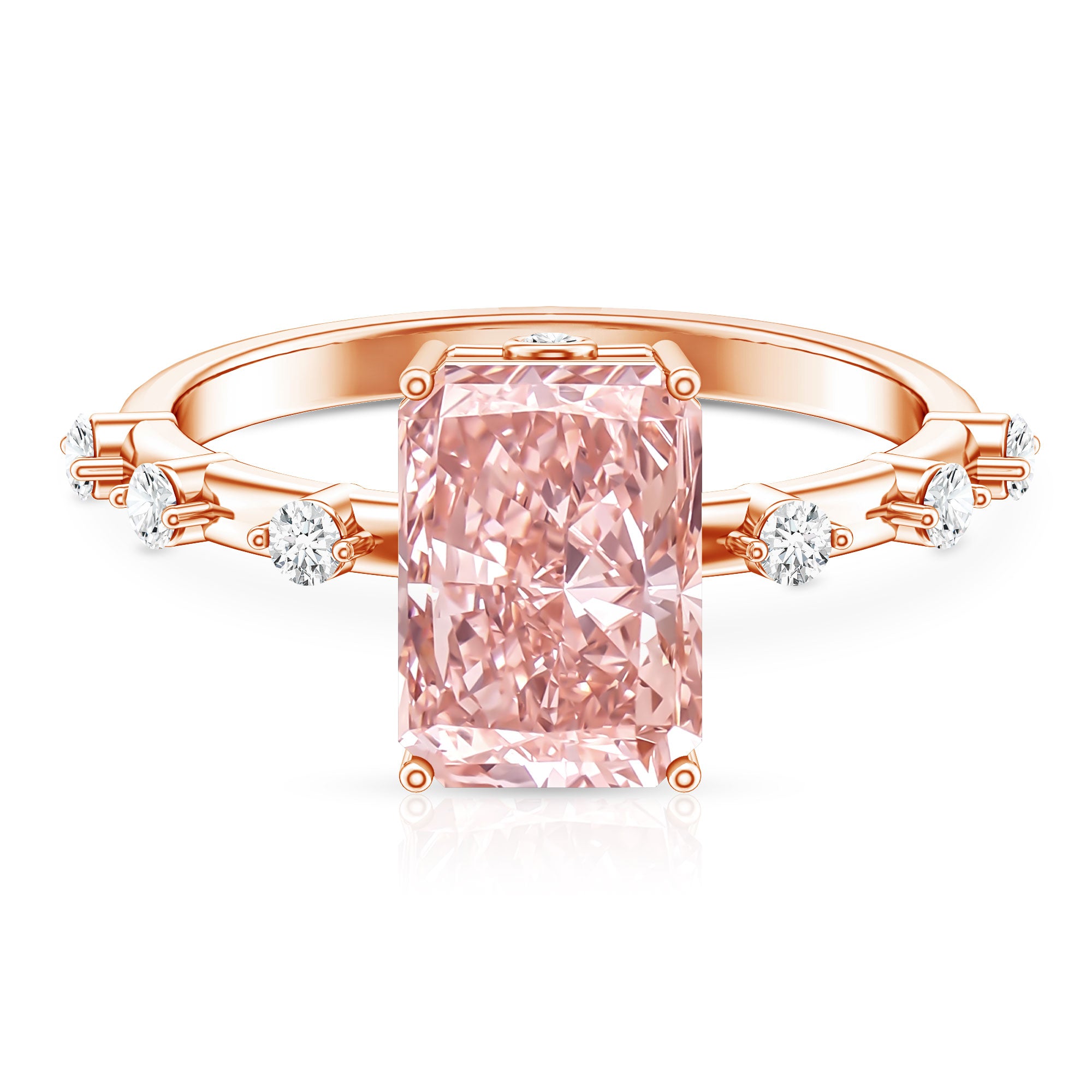 Rosec Jewels-IGI Certified 3 Carat Lab Pink Diamond Radiant Cut Engagement Ring with Spaced Accent