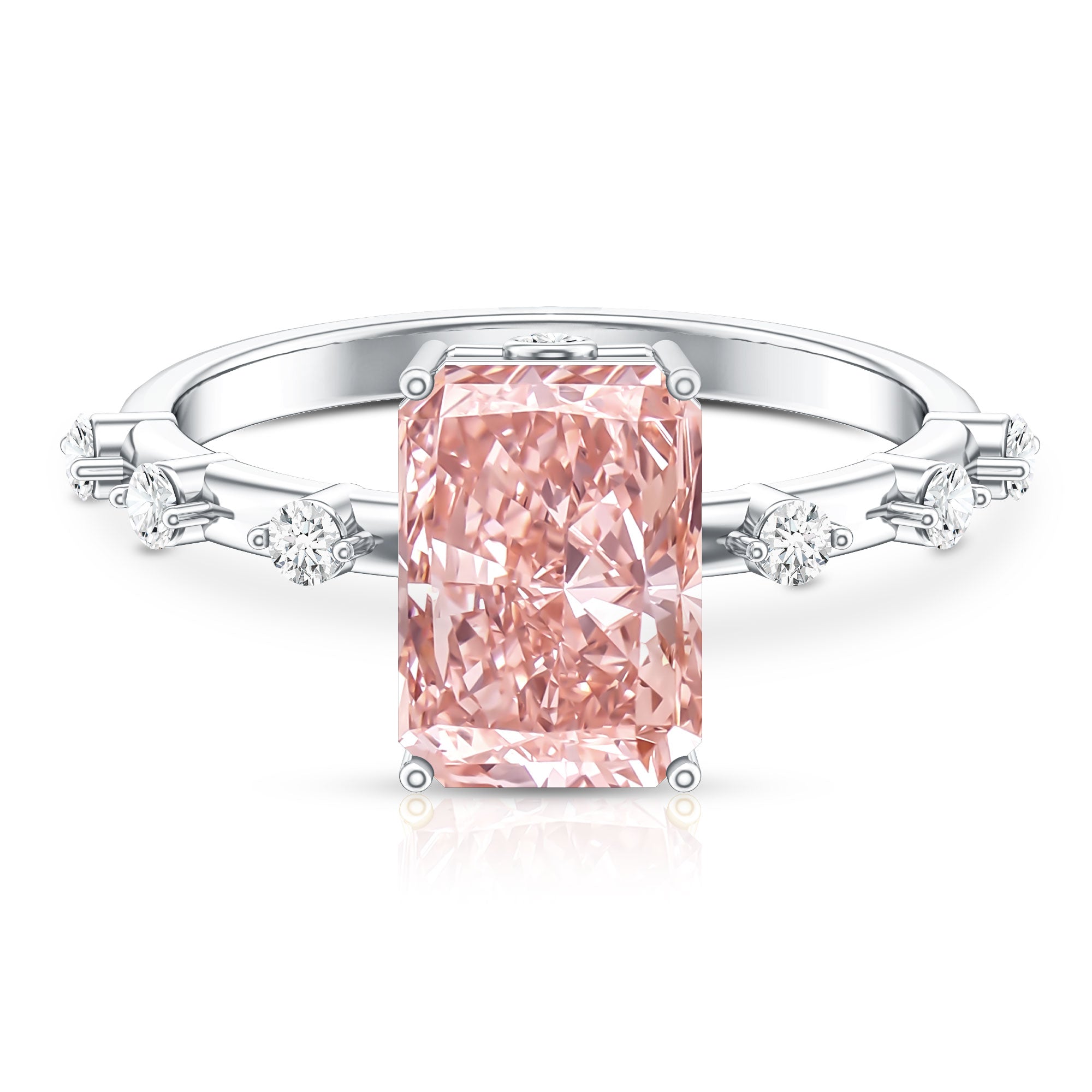 Rosec Jewels-IGI Certified 3 Carat Lab Pink Diamond Radiant Cut Engagement Ring with Spaced Accent