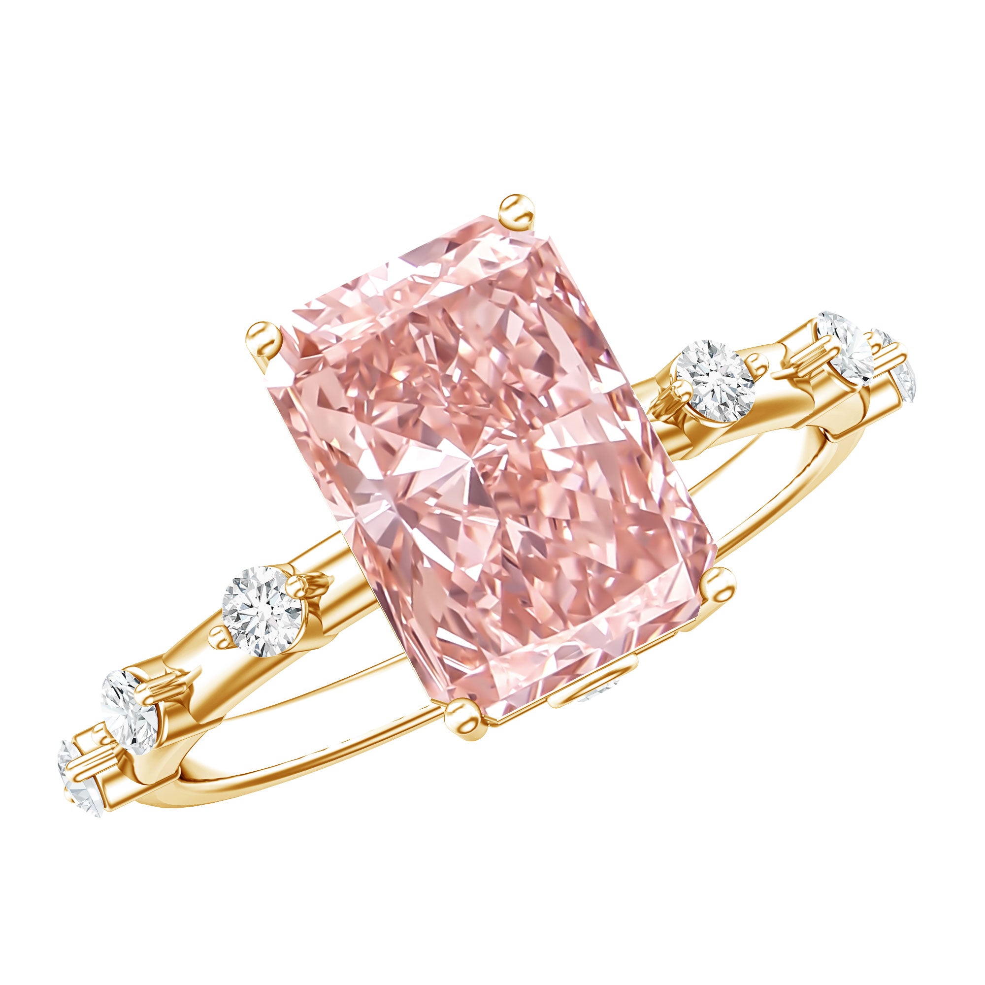 Rosec Jewels-IGI Certified 3 Carat Lab Pink Diamond Radiant Cut Engagement Ring with Spaced Accent