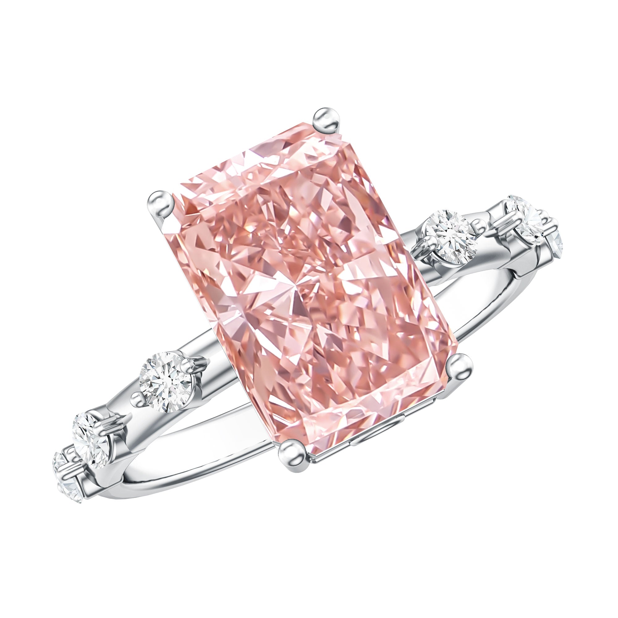Rosec Jewels-IGI Certified 4 Carat Lab Grown Pink and White Diamond Radiant Cut Engagement Ring