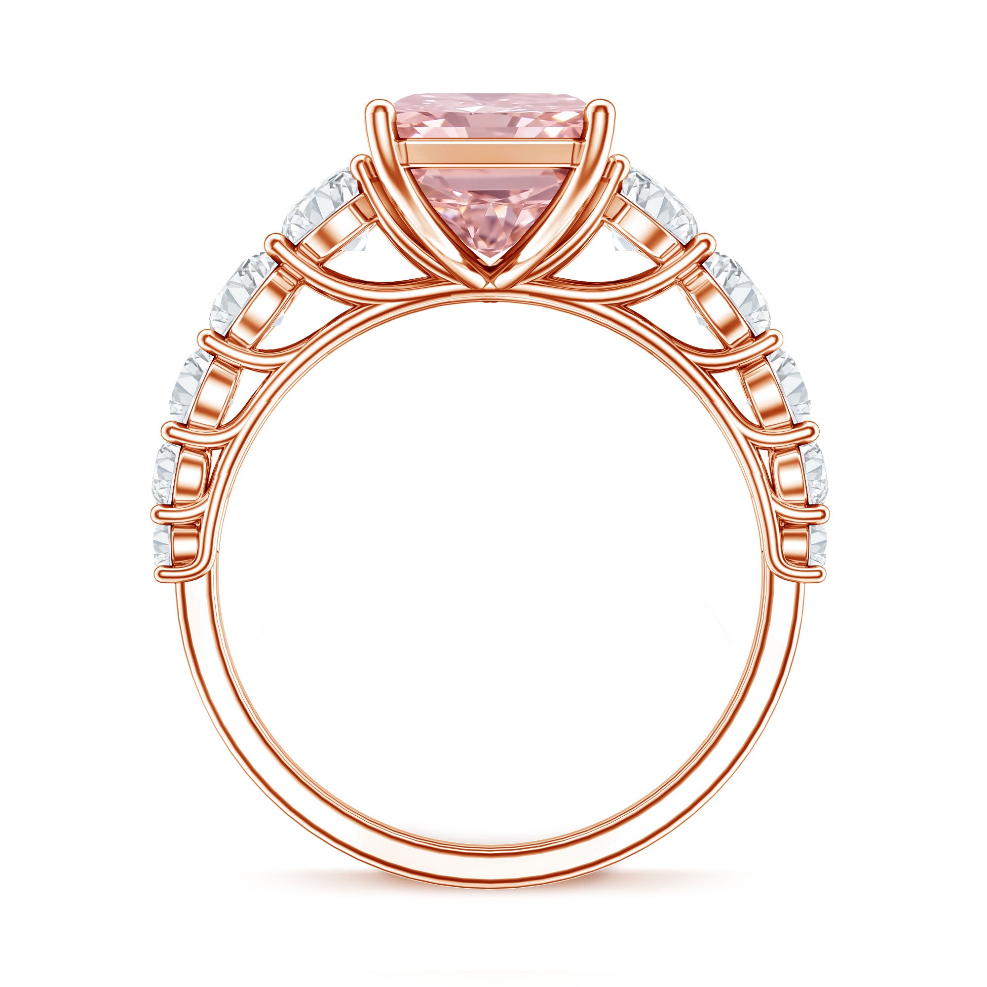 Rosec Jewels-IGI Certified Radiant Cut Lab Grown 4 Carat Pink Diamond Engagement Ring with Side Stones