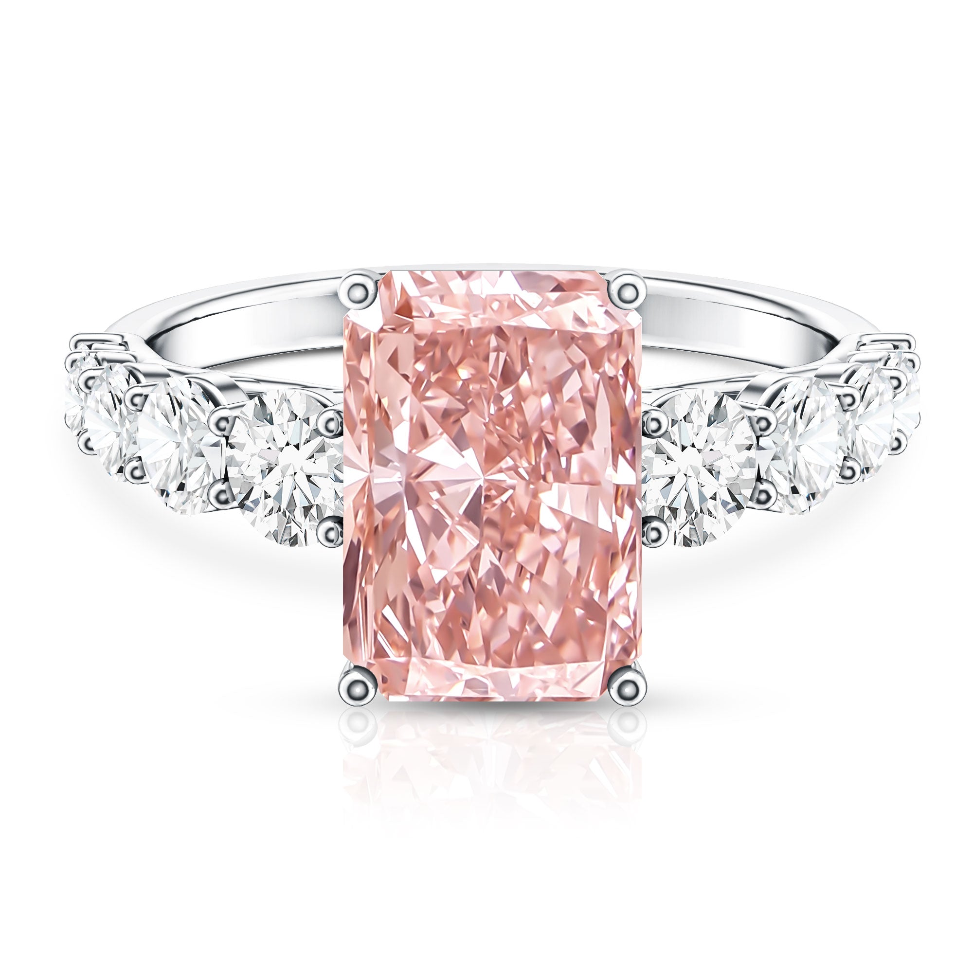 Rosec Jewels-IGI Certified Radiant Cut Lab Grown 4 Carat Pink Diamond Engagement Ring with Side Stones