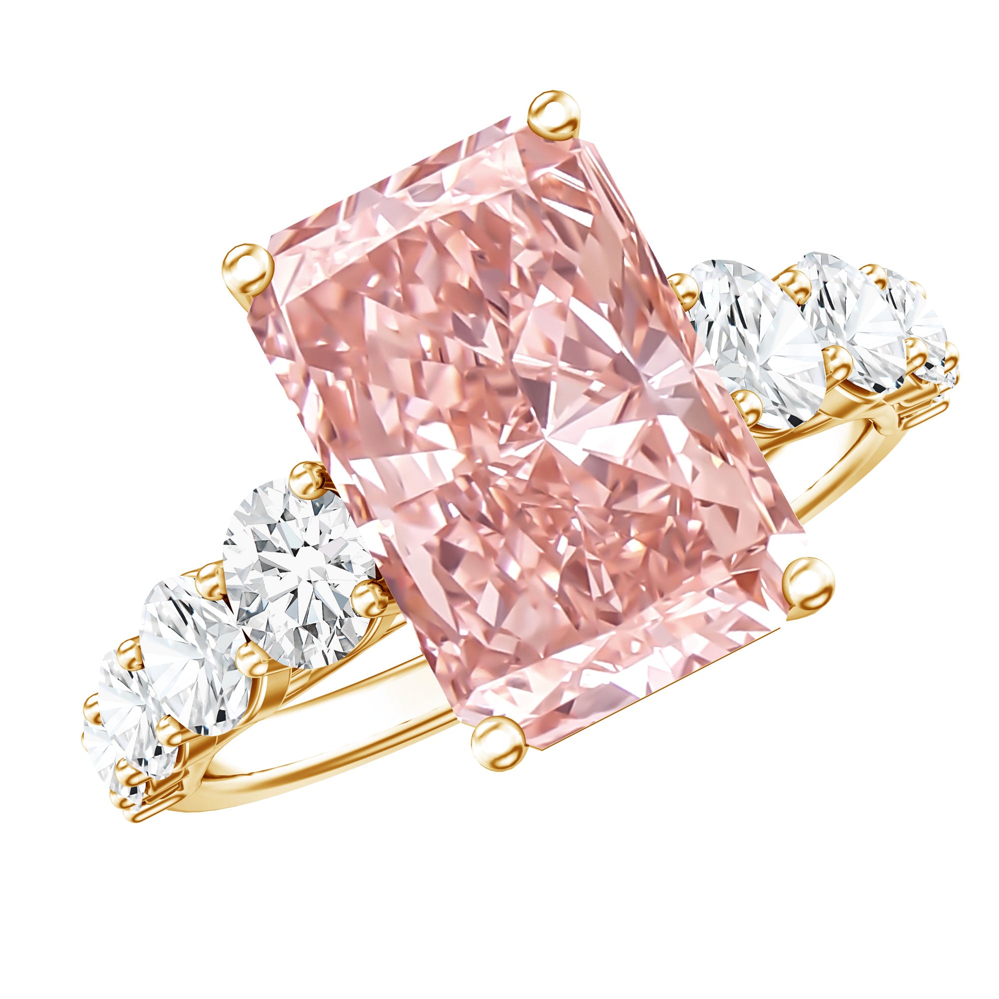 Rosec Jewels-5 Carat Radiant Lab Grown Pink and White Diamond Side Stone Engagement Ring IGI Certified