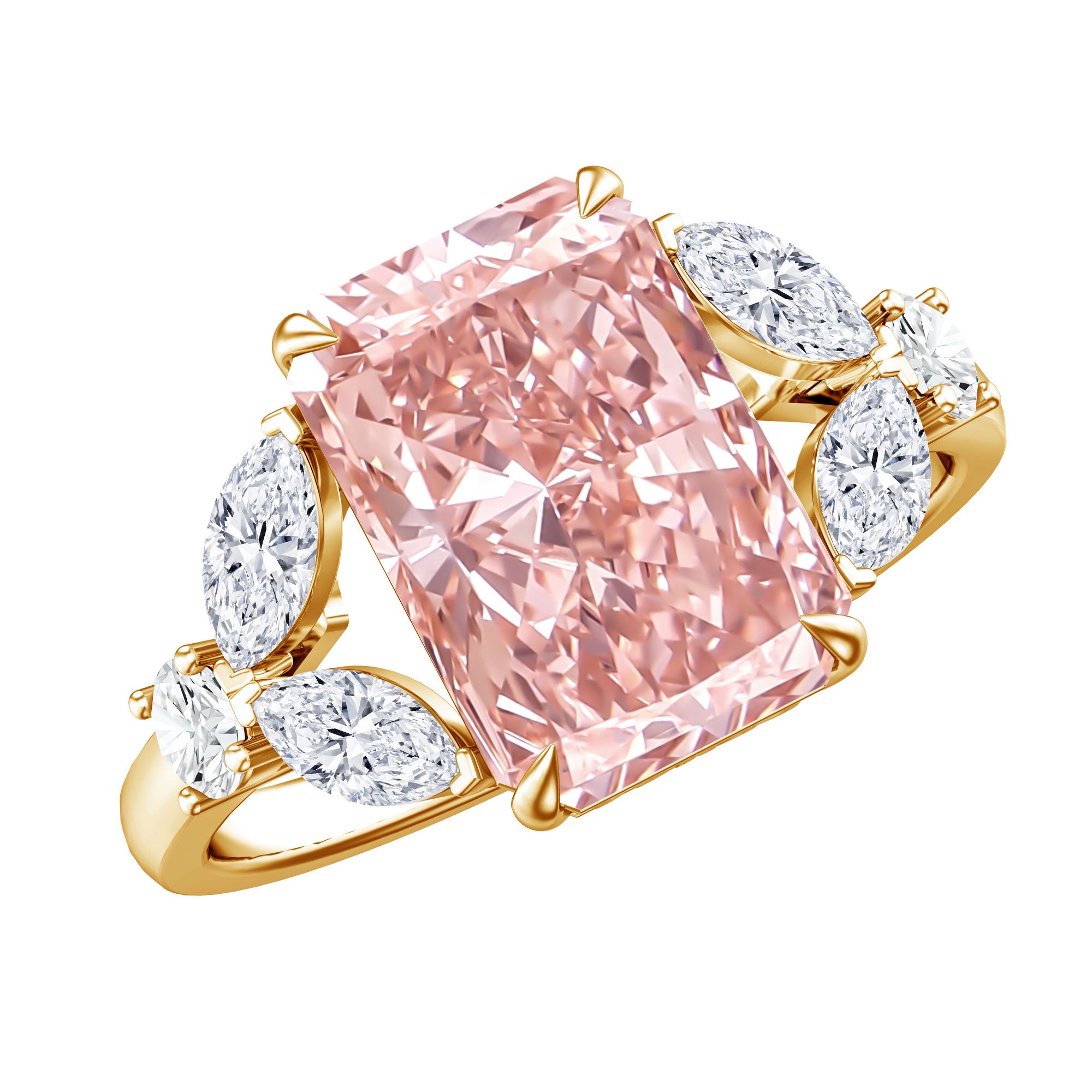 Rosec Jewels-Lab Grown 4 Carat Radiant Cut Pink Diamond Statement Engagement Ring IGI Certified