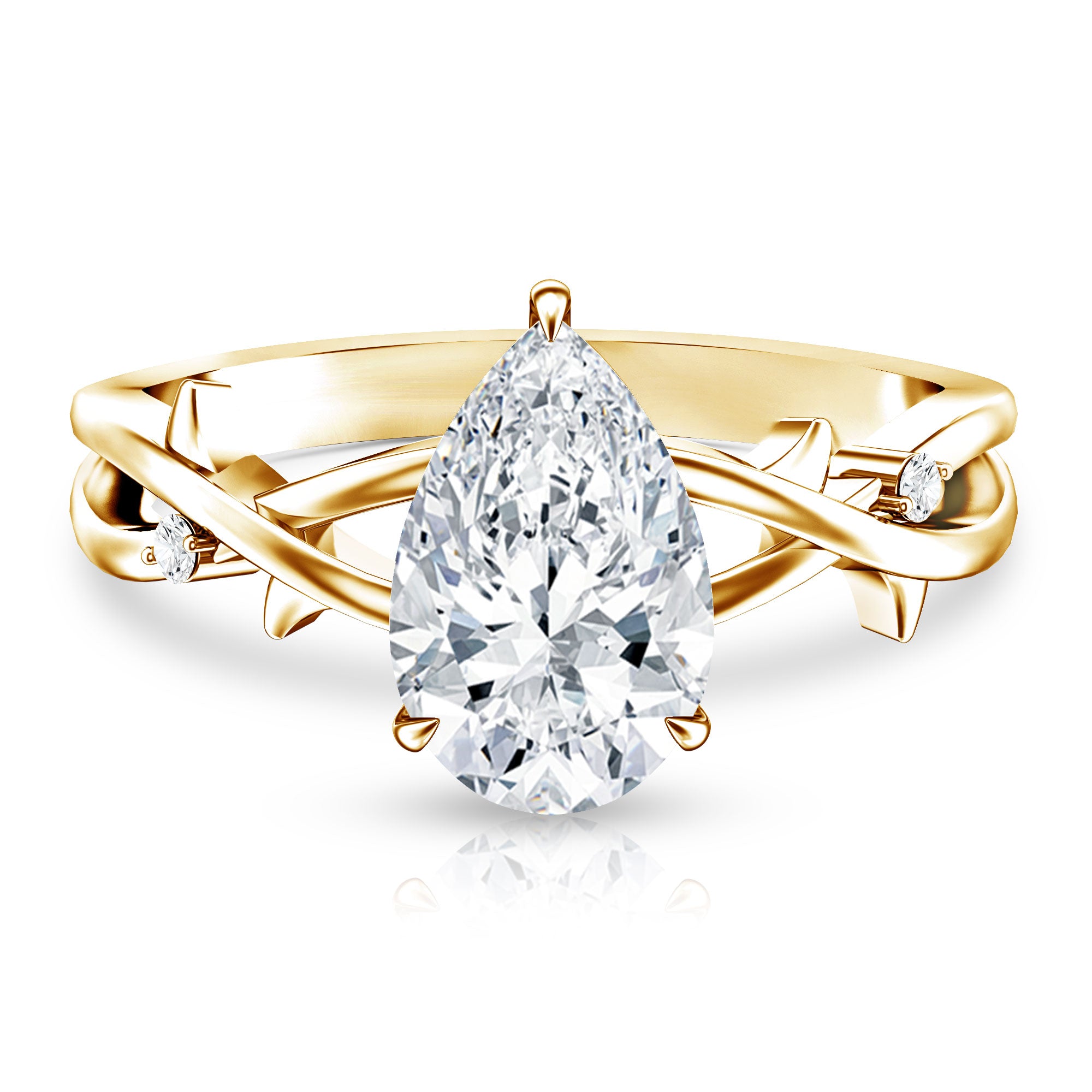 2 Carat Lab Grown Pear Cut Diamond Nature Engagement Ring with IGI Certificate Lab - ( E-VS1 ) - Rosec Jewels