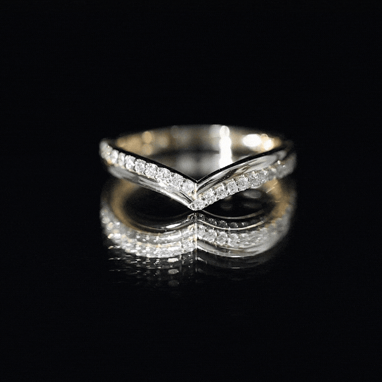 Pave Set Round Cut Natural Diamond Chevron Ring Natural - ( HI-SI ) - Rosec Jewels