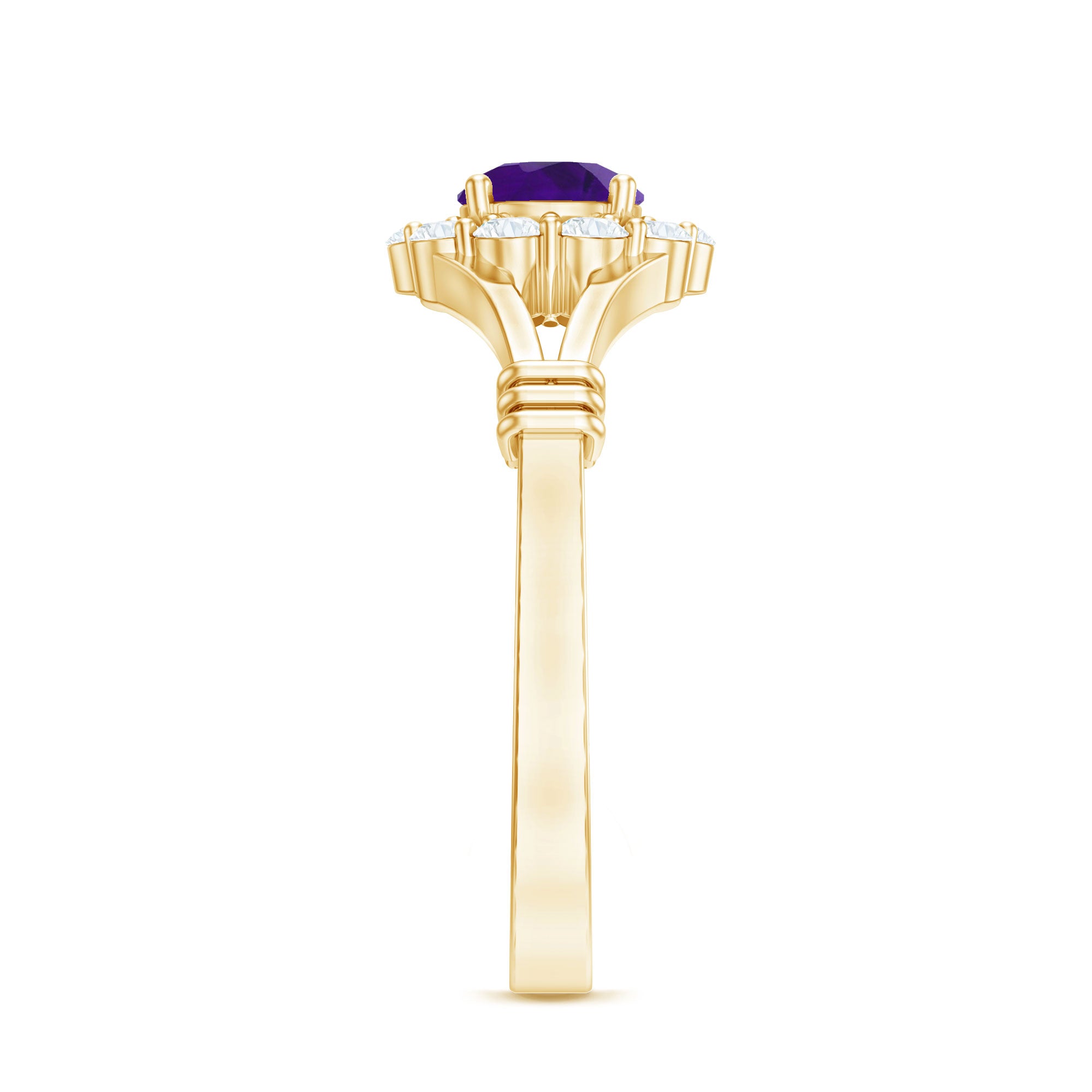 Rosec Jewels-1 CT Amethyst and Diamond Halo Split Shank Ring