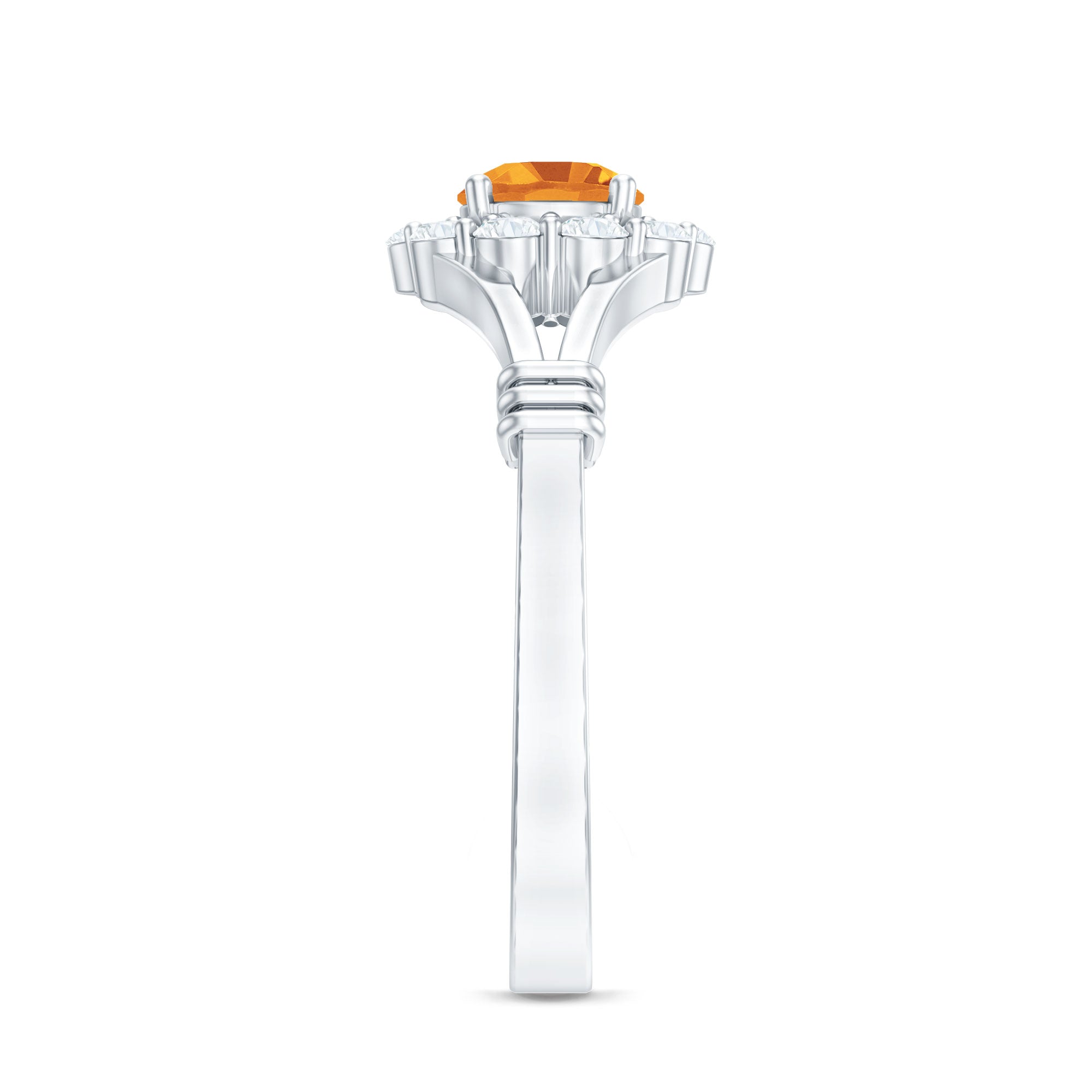 Rosec Jewels-Genuine Citrine Diamond Flower Engagement Ring with Split Shank
