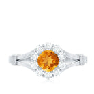 Rosec Jewels-Genuine Citrine Diamond Flower Engagement Ring with Split Shank