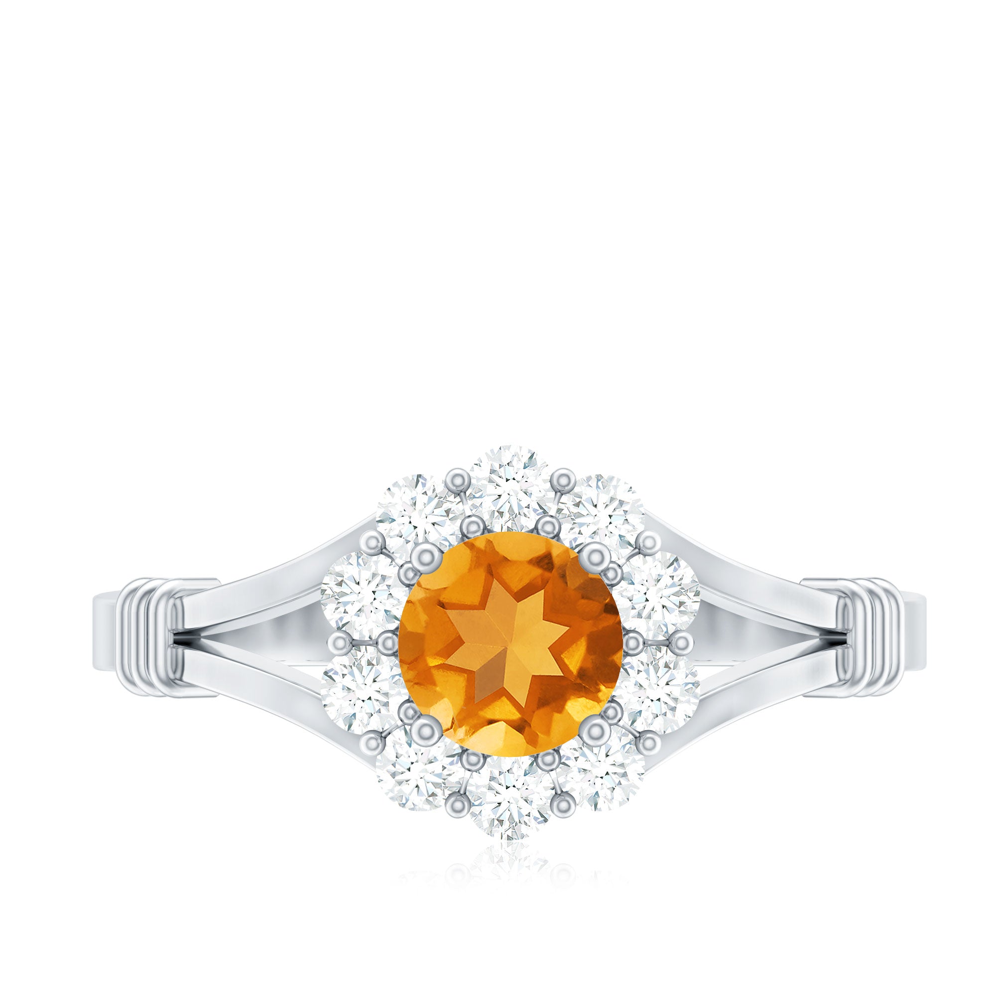 Rosec Jewels-Genuine Citrine Diamond Flower Engagement Ring with Split Shank