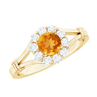 Rosec Jewels-Genuine Citrine Diamond Flower Engagement Ring with Split Shank