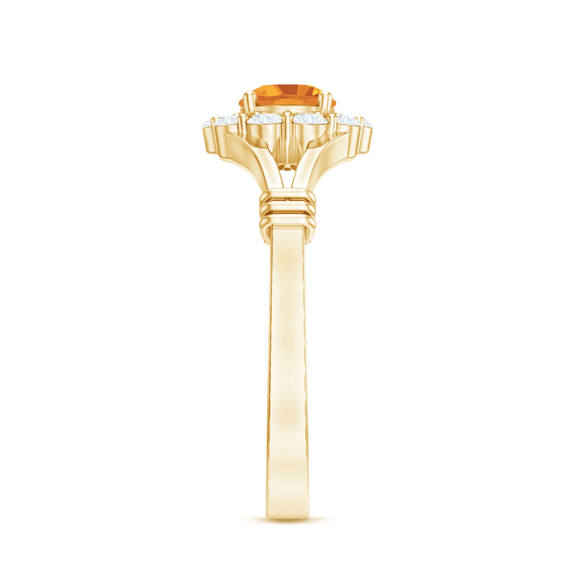 Rosec Jewels-Genuine Citrine Diamond Flower Engagement Ring with Split Shank