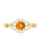 Rosec Jewels-Genuine Citrine Diamond Flower Engagement Ring with Split Shank