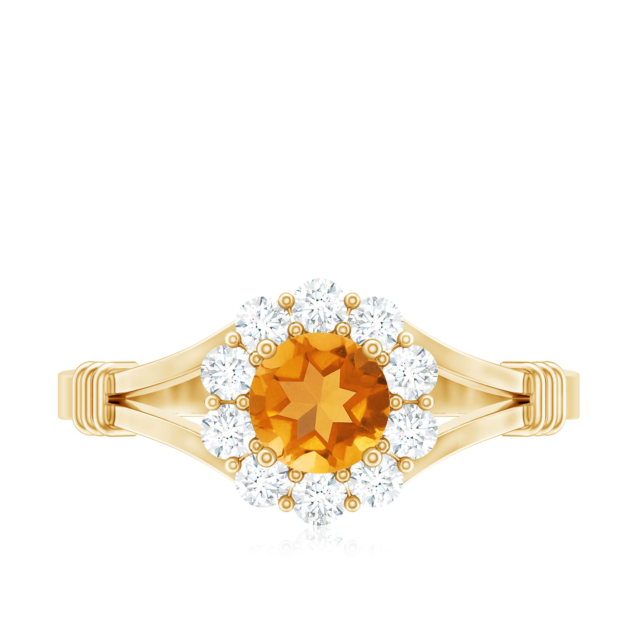 Rosec Jewels-Genuine Citrine Diamond Flower Engagement Ring with Split Shank