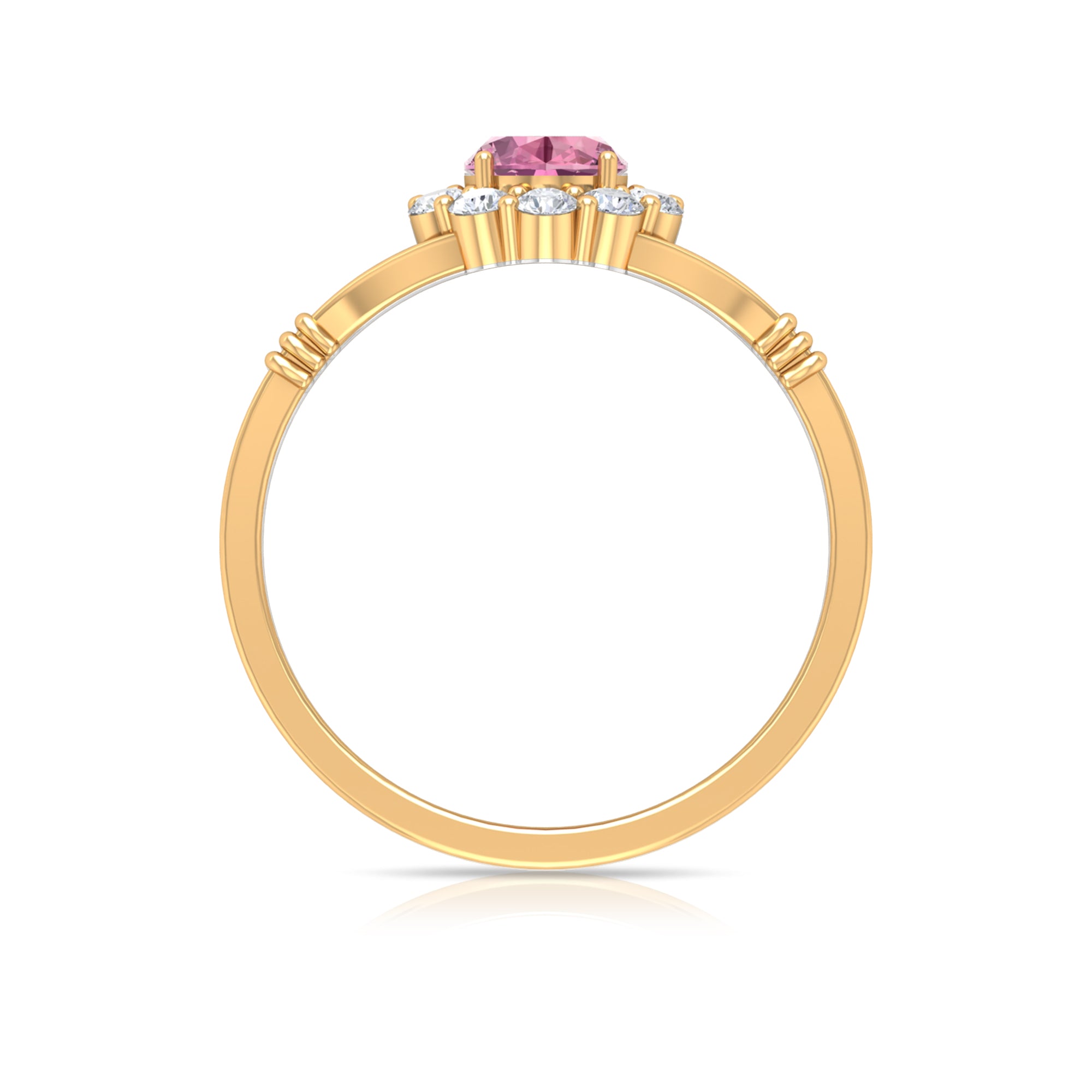 1 CT Pink Tourmaline and Diamond Halo Split Shank Ring Pink Tourmaline - ( AAA ) - Quality - Rosec Jewels