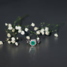 Emerald Nature Inspired Engagement Ring with Diamond Halo AAA - Rosec Jewels