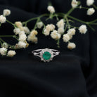 Emerald Nature Inspired Engagement Ring with Diamond Halo AAA - Rosec Jewels