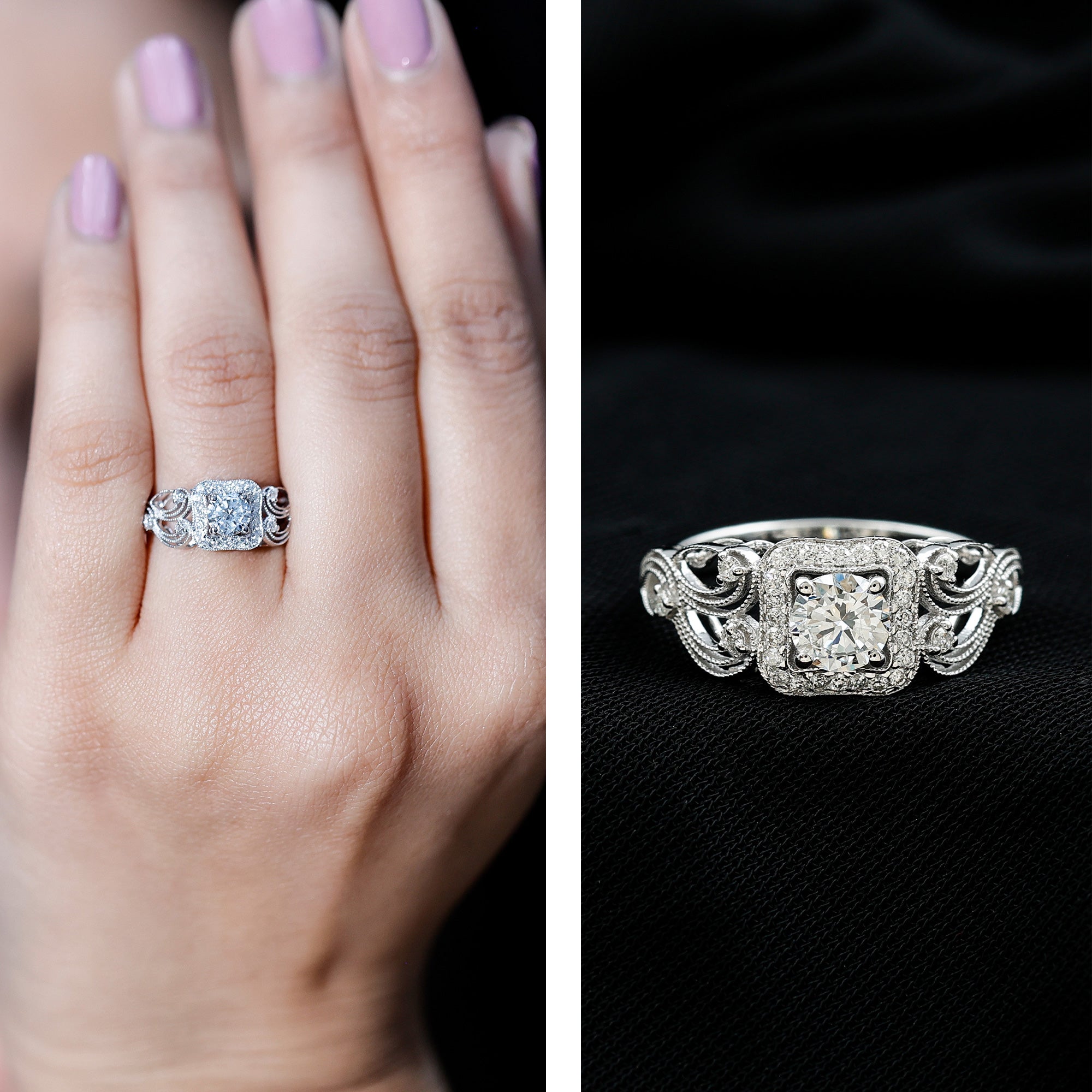 Certified Moissanite Art Deco Engagement Ring for Women D-VS1 - Rosec Jewels