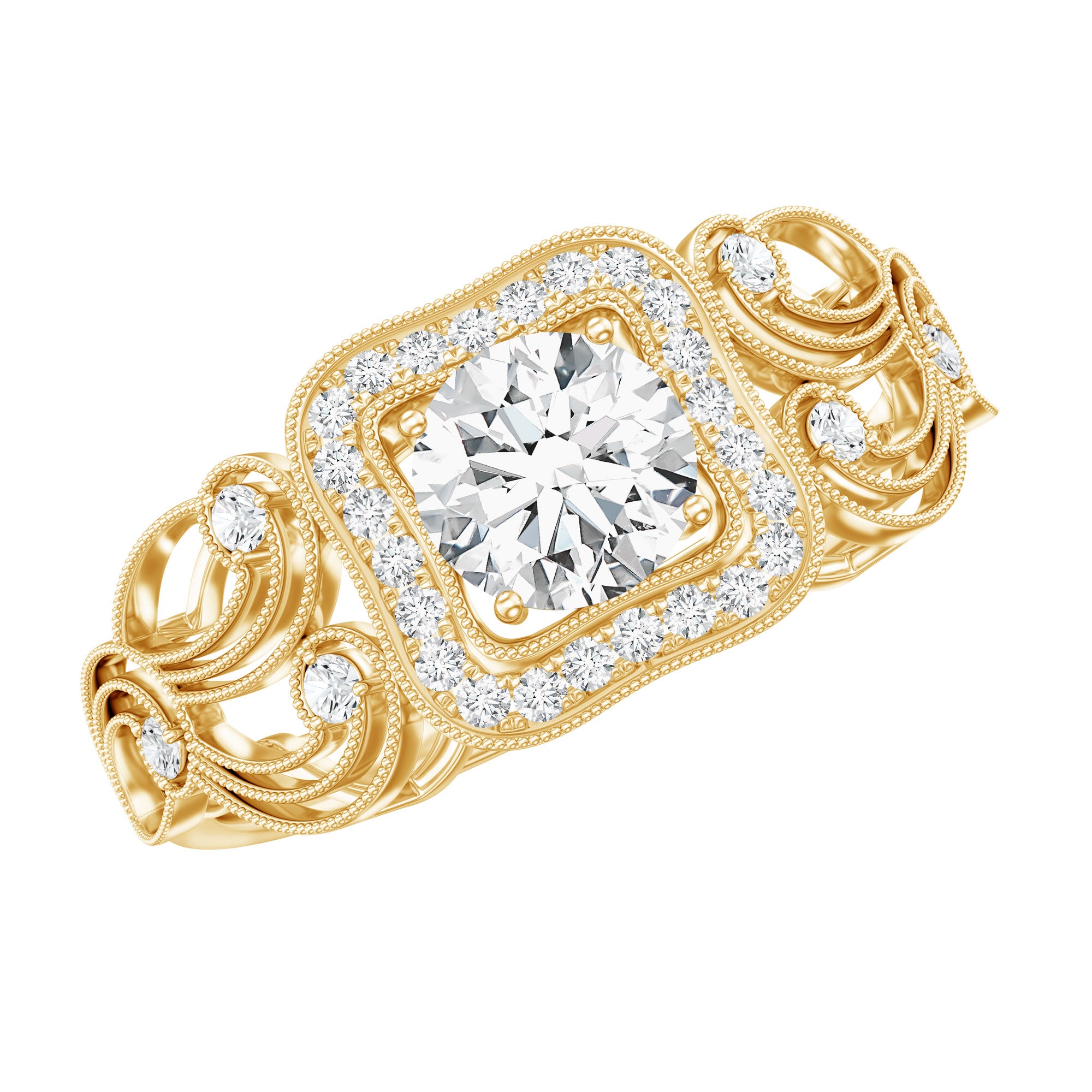 Certified Moissanite Art Deco Engagement Ring for Women D-VS1 - Rosec Jewels