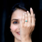 AAA Quality Oval Cut Emerald East West Promise Ring with Diamond Trio AAA - Rosec Jewels